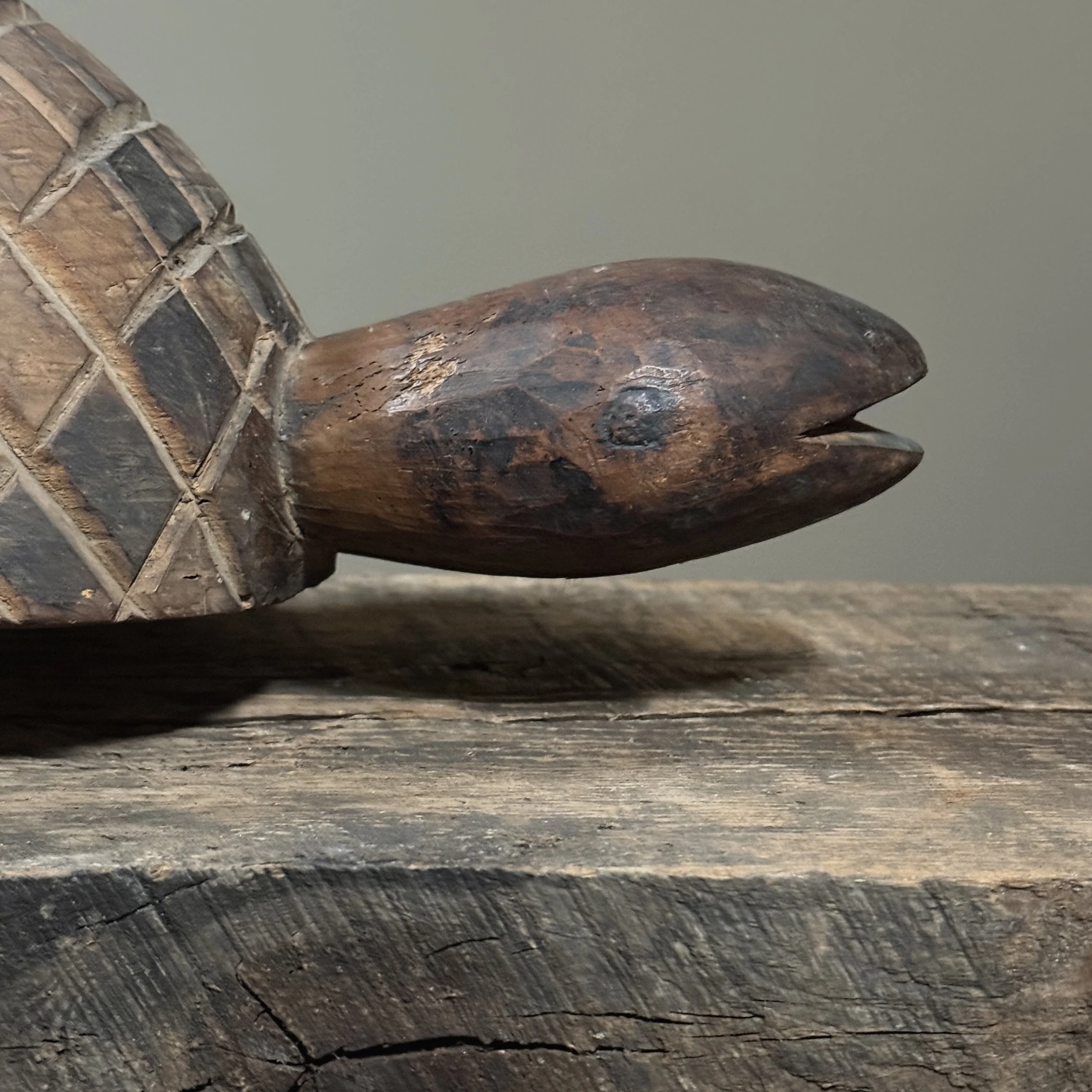 Hand carved turtle with darker wood head