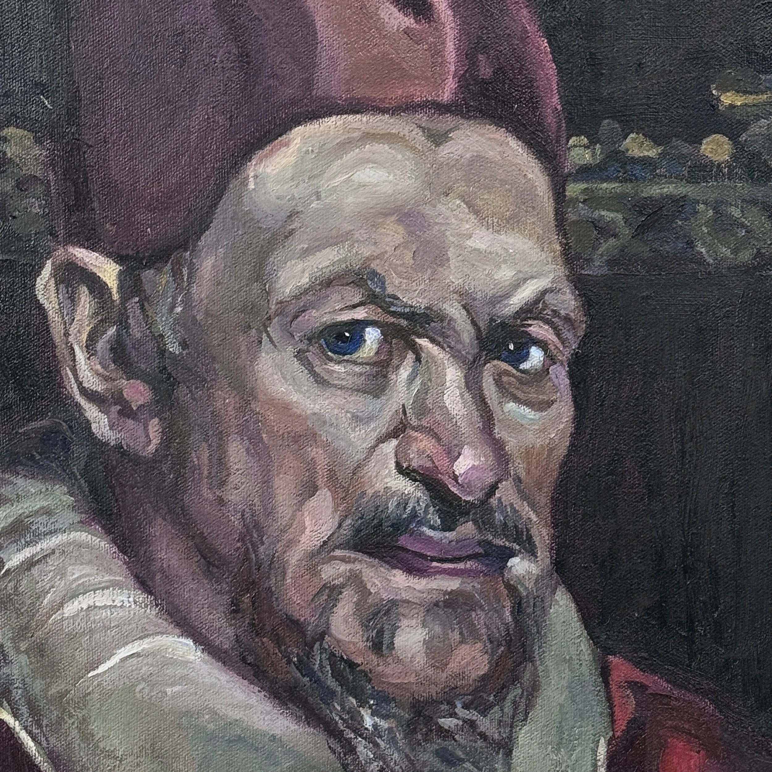 Close-up detail of face and expression Expressionist interpretation of papal portrait