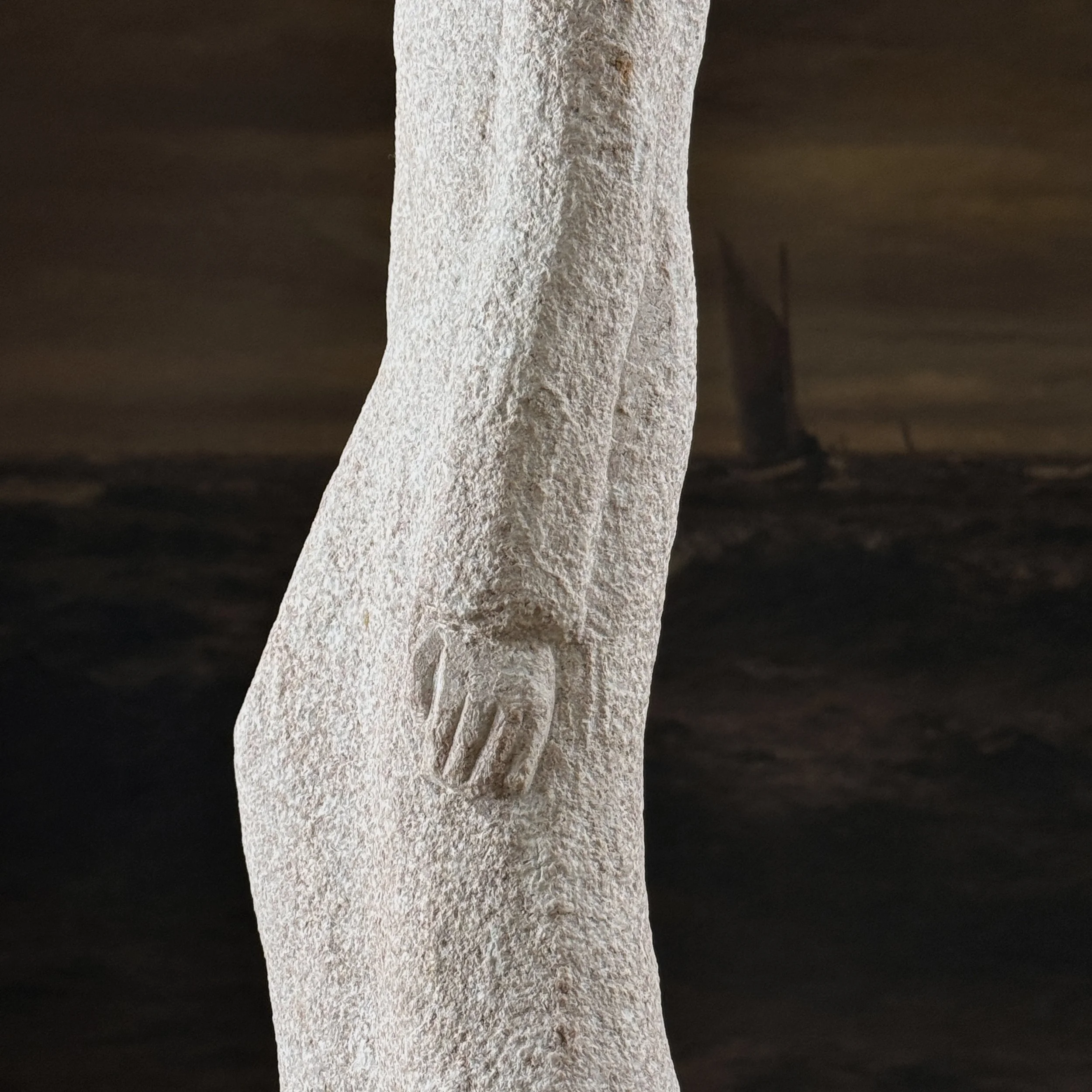 Vintage 1940s Modernist hand-carved stone masked figurative sculpture