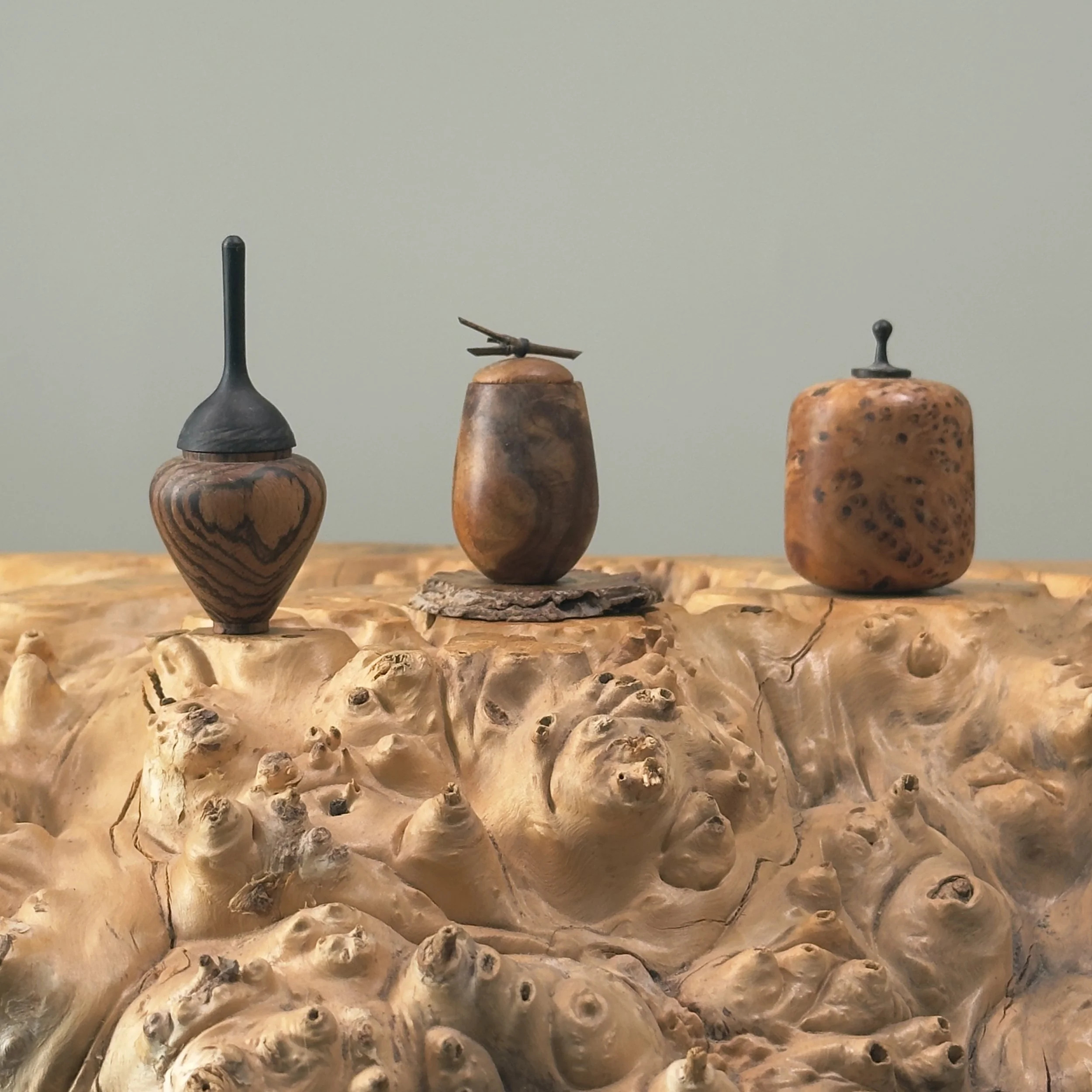 Three miniature hand turned vessels.