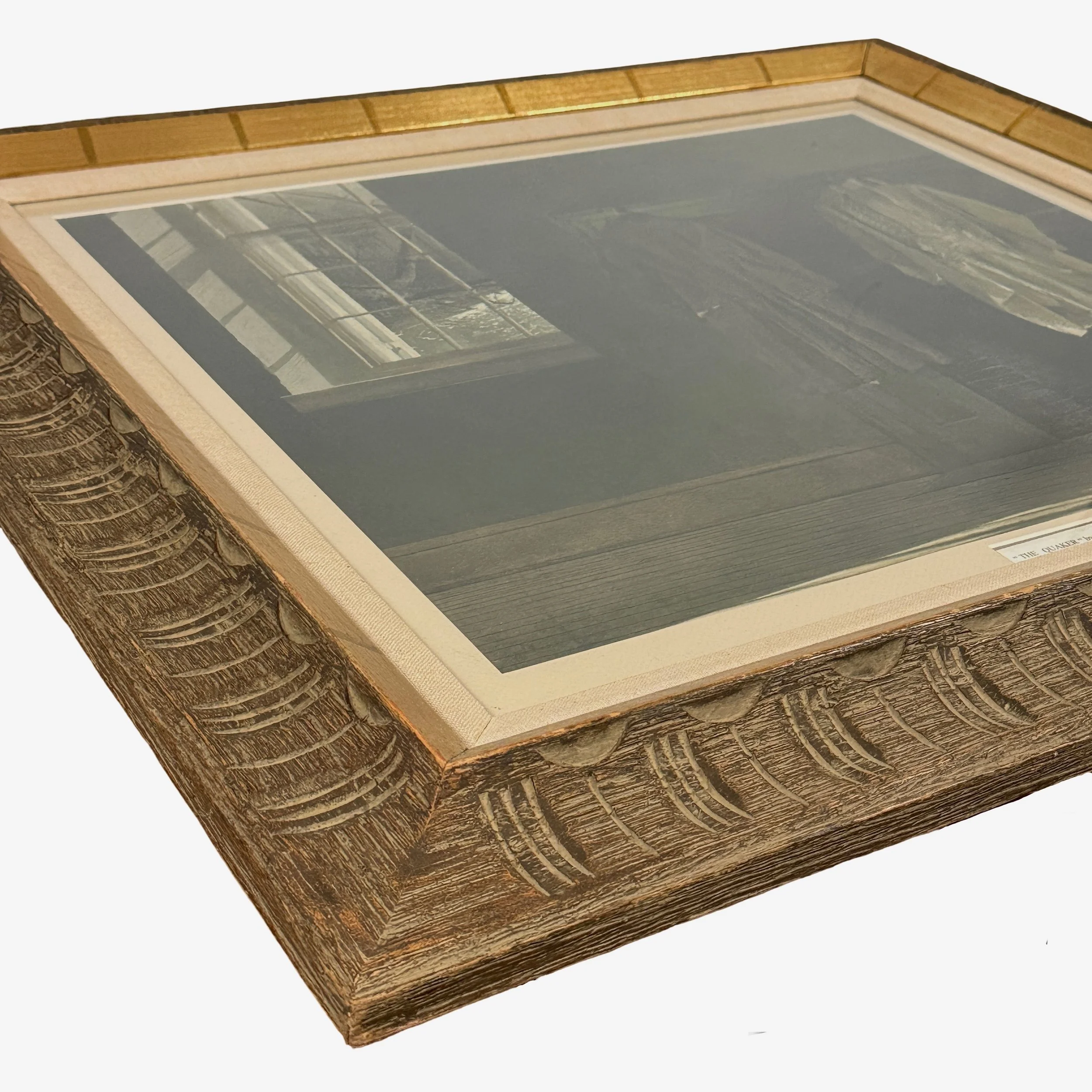 Side profile view illustrating the substantial depth and sculptural quality of the frame.