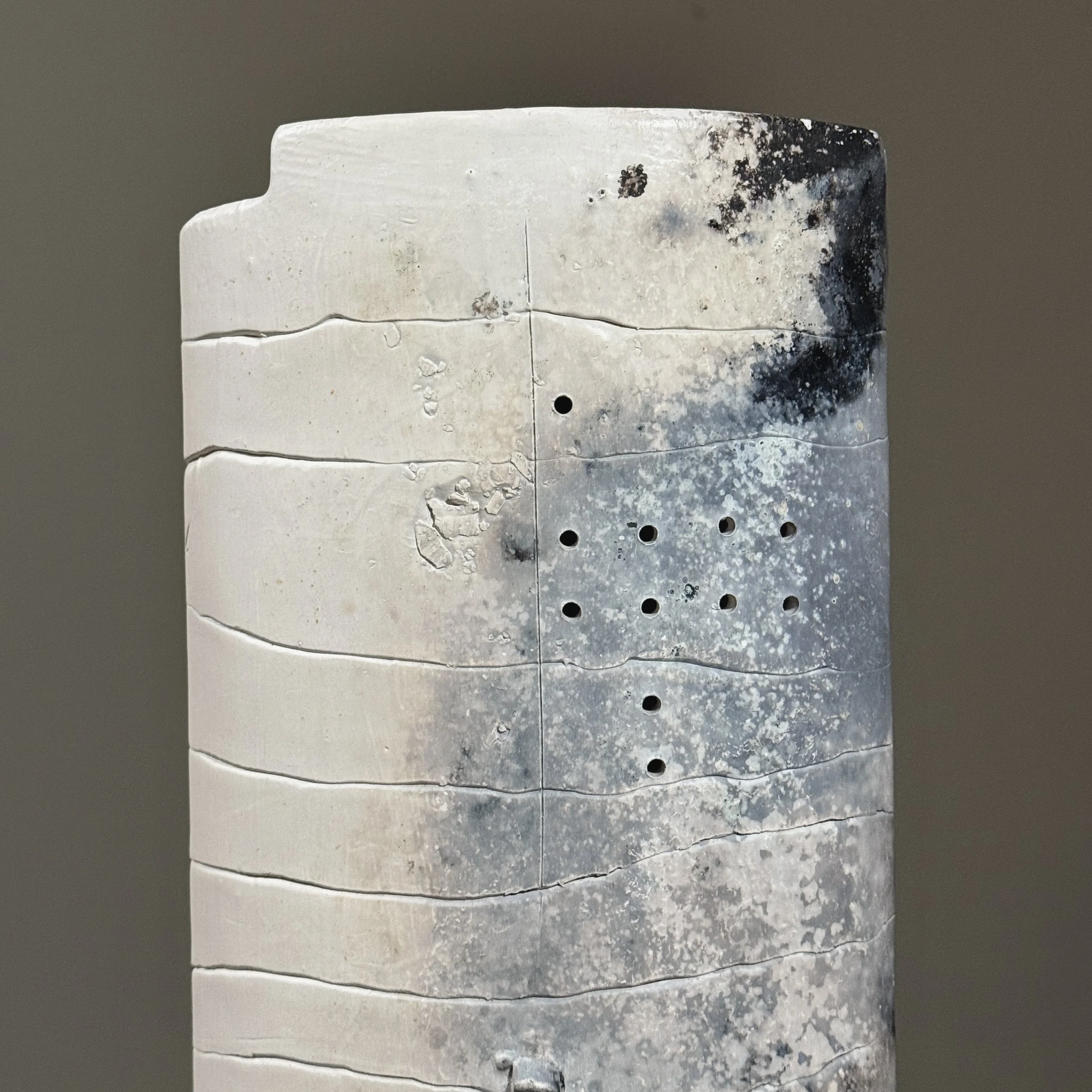 Detail of ash markings on raku ceramic surface