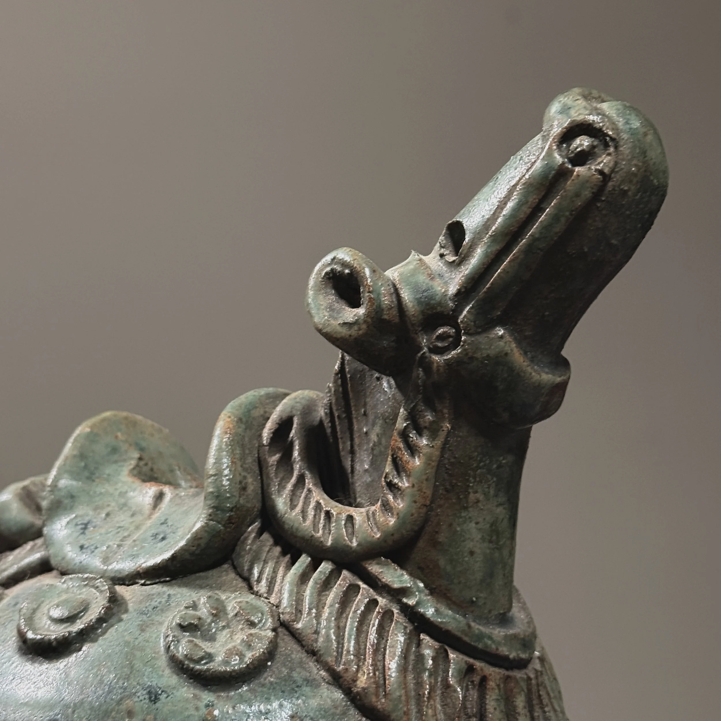 Close-up of glaze. Ceramic finish. Zuni style decoration.