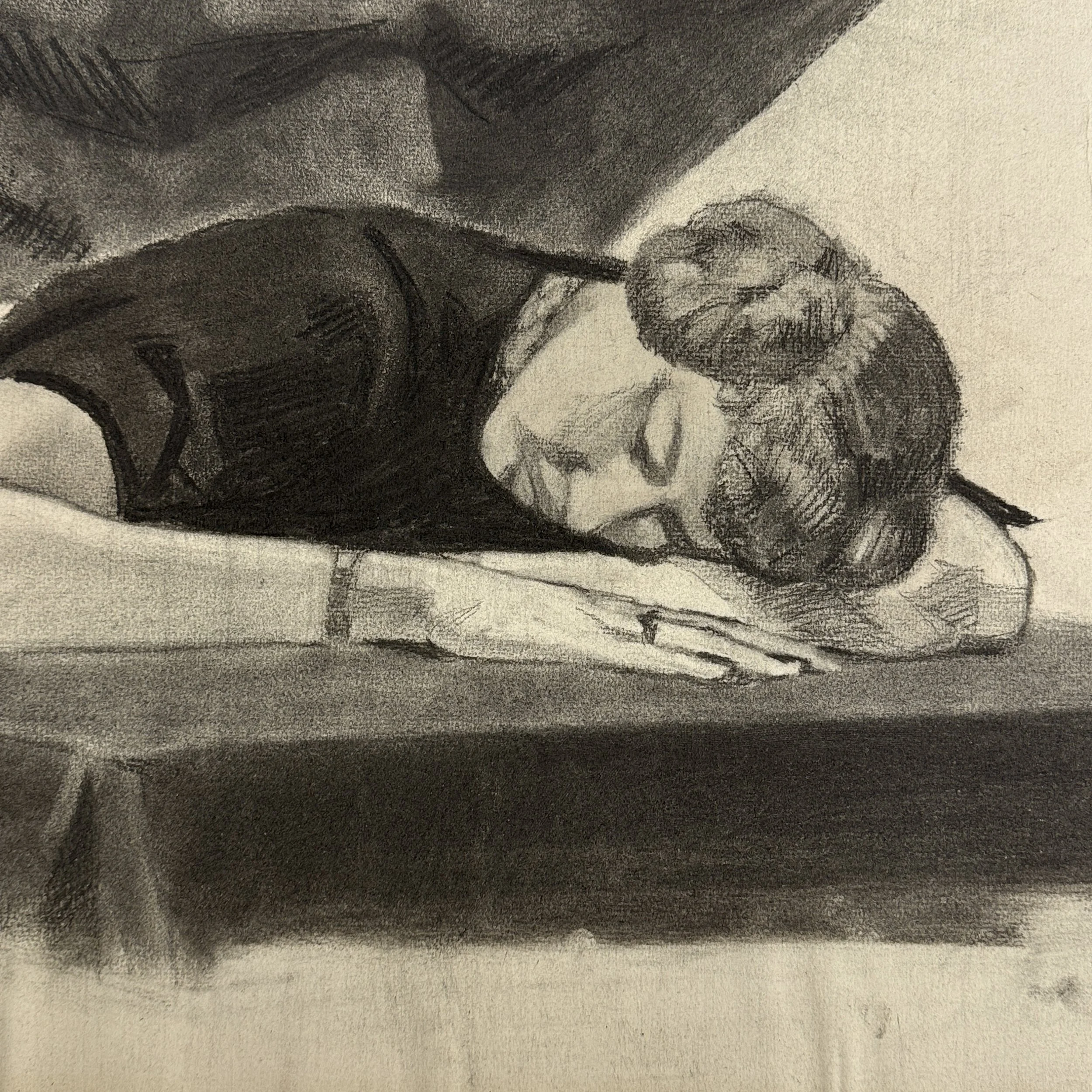 Mid-century portrait sketch of sleeping woman, unsigned