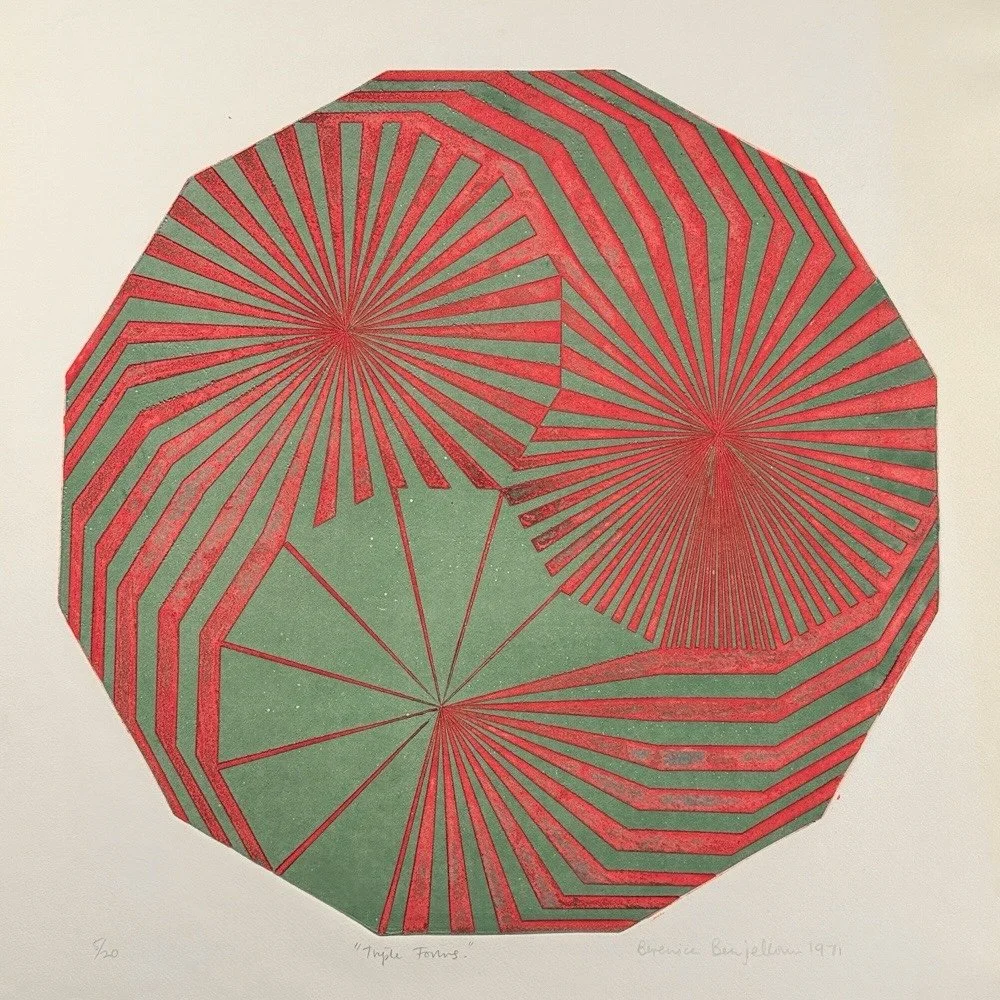 Contemporary post-modernist lithograph in green and red