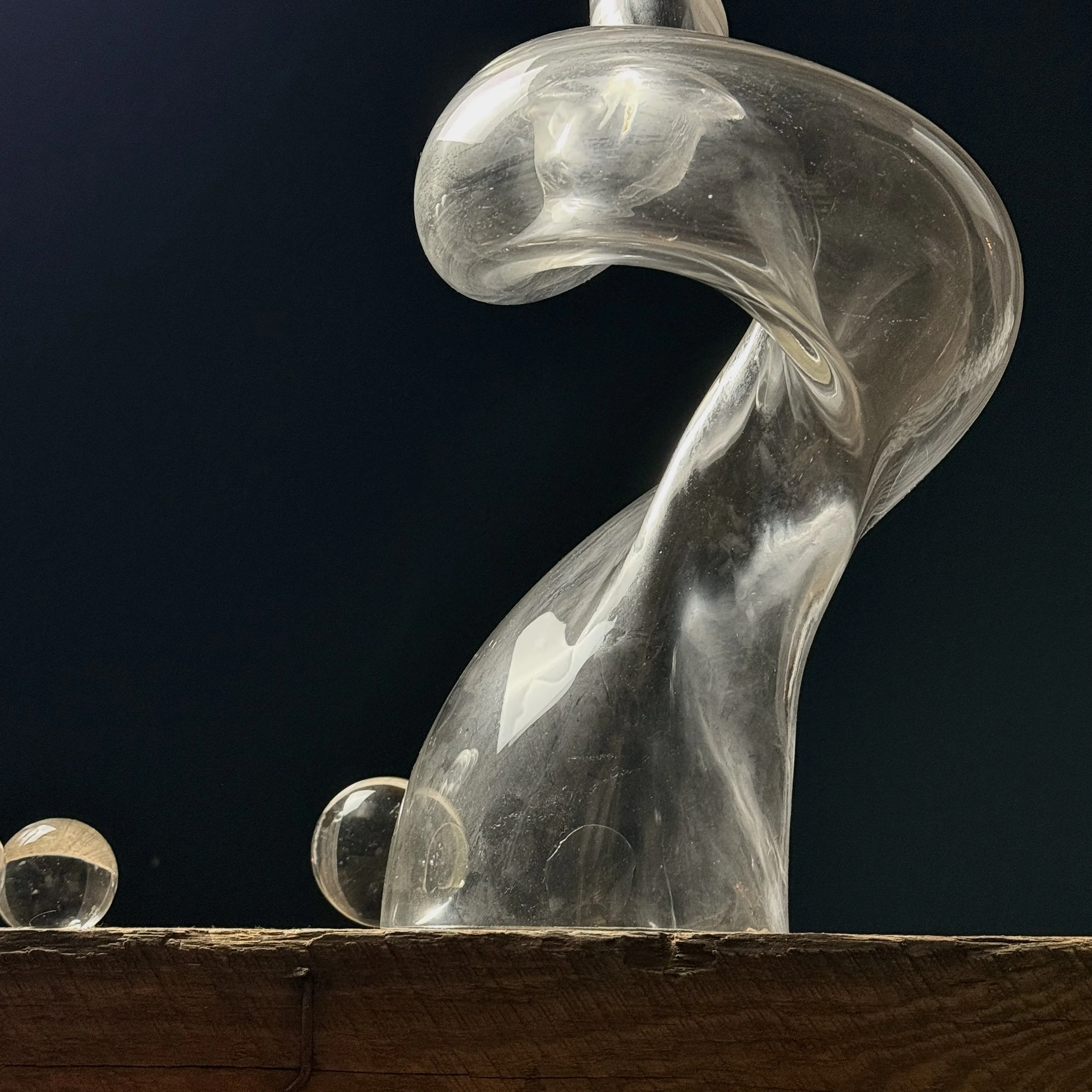 Large postmodern glass form with biomorphic contours and transparency