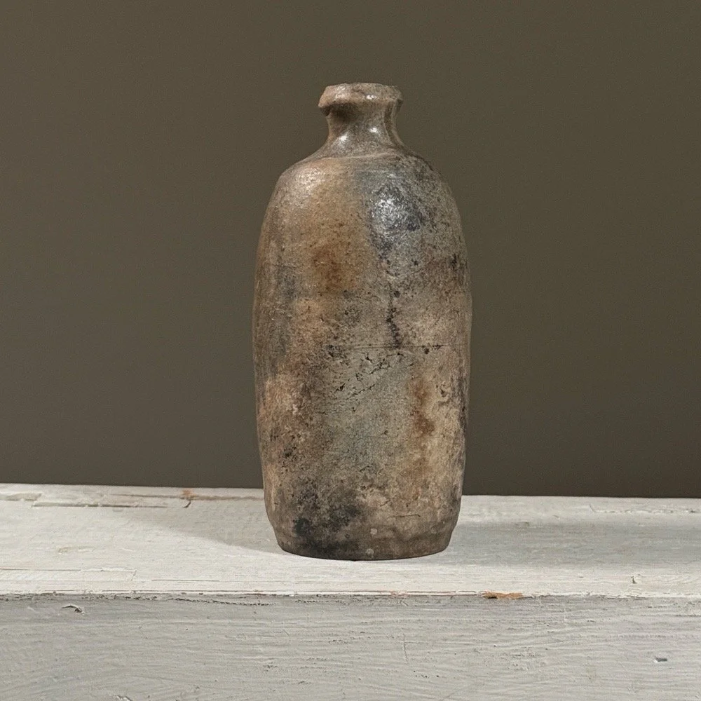 Antique Japanese Tokkuri Ash Glazed Ceramic Bottle