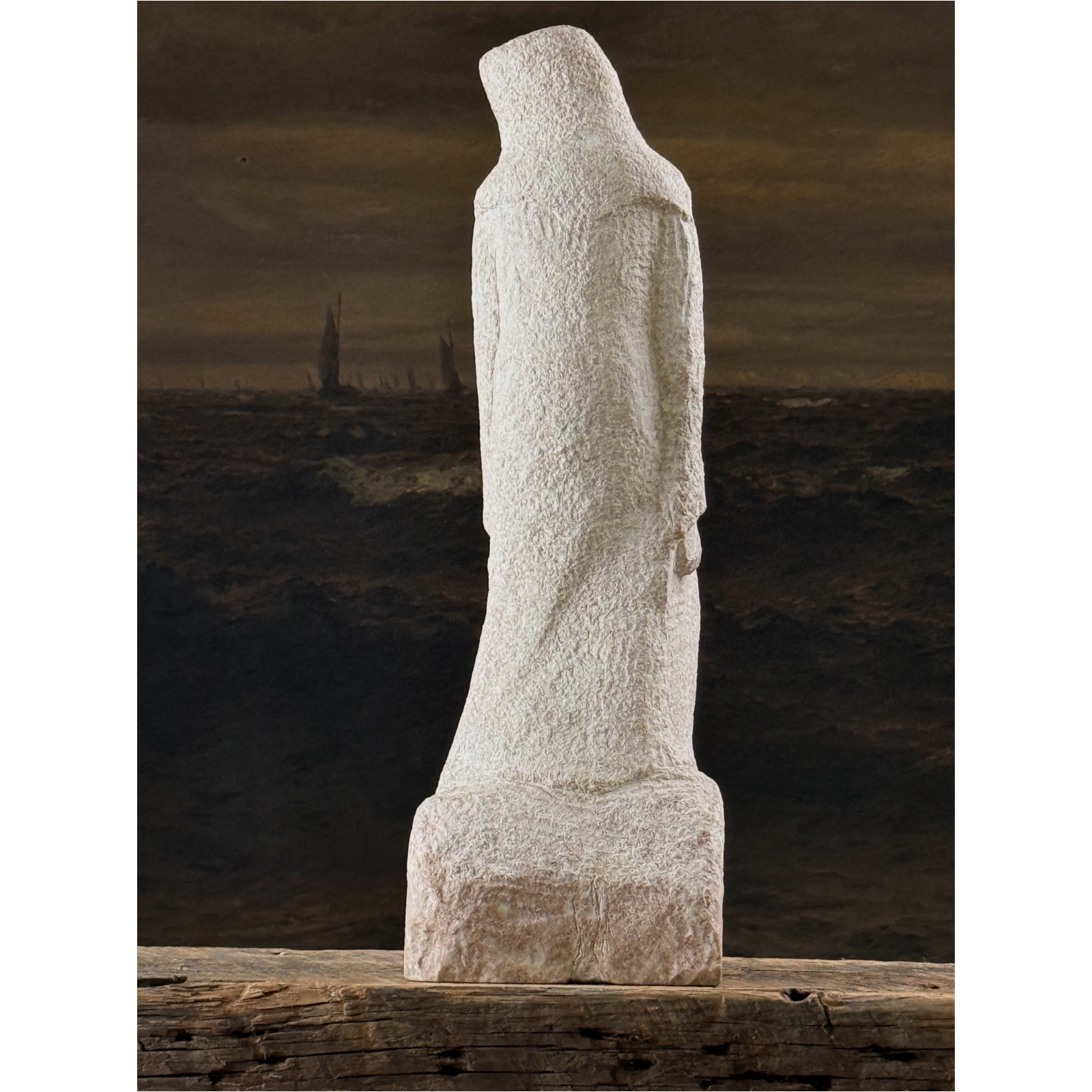 Vintage 1940s Modernist hand-carved stone masked figurative sculpture