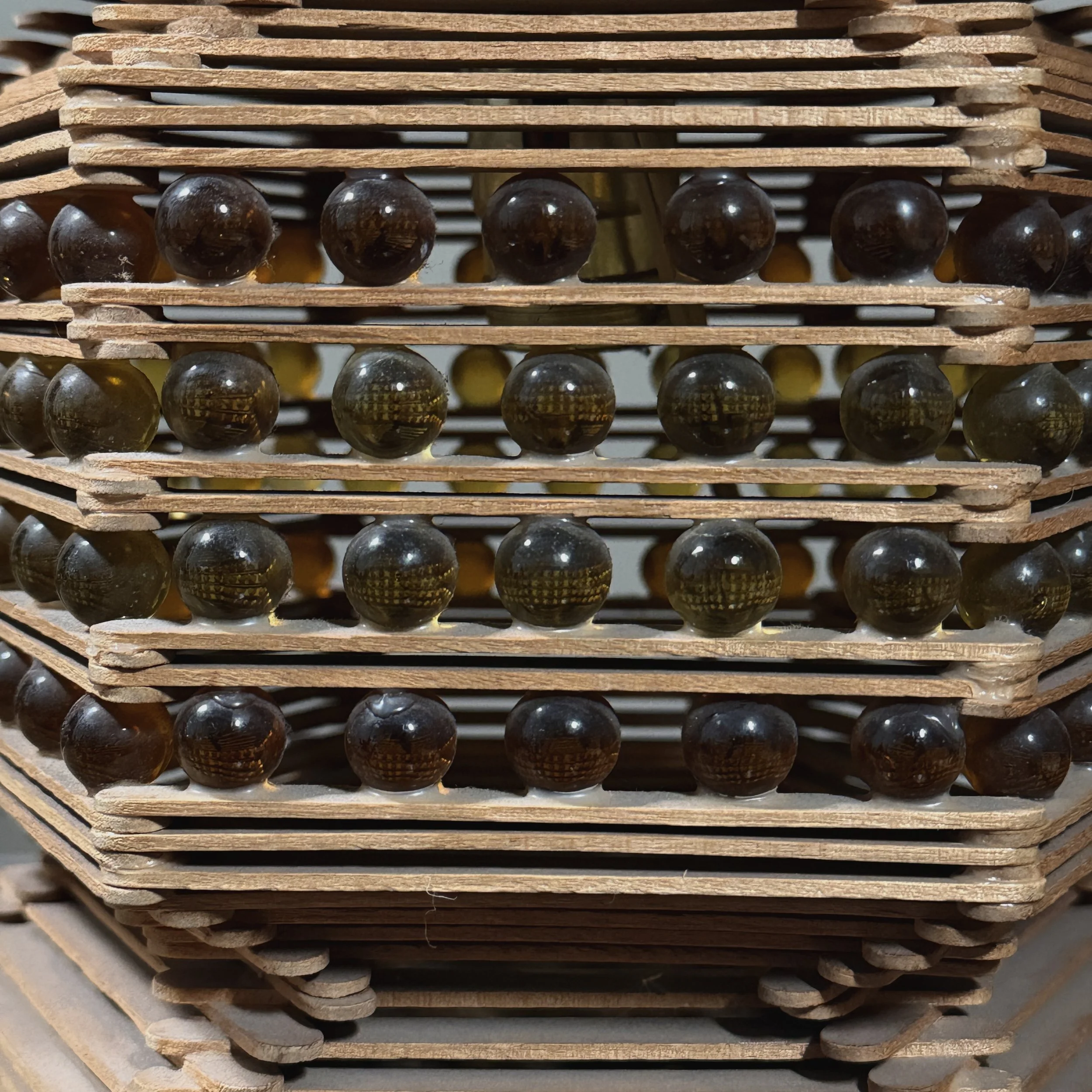 Close-up detail of the hand-built popsicle stick lattice construction on the lamp base.