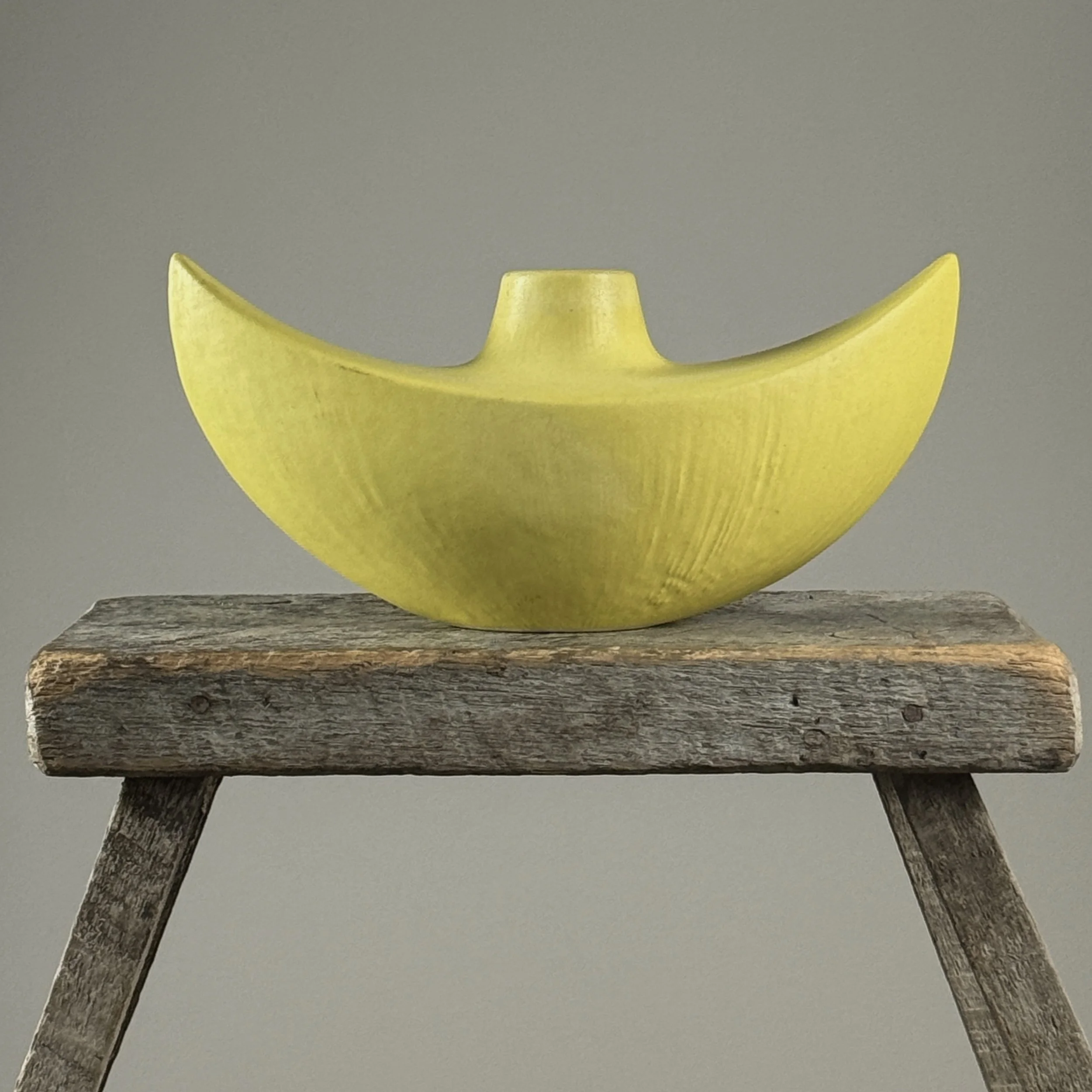 Vintage Modernist Japanese yellow glazed ceramic ikebana vase