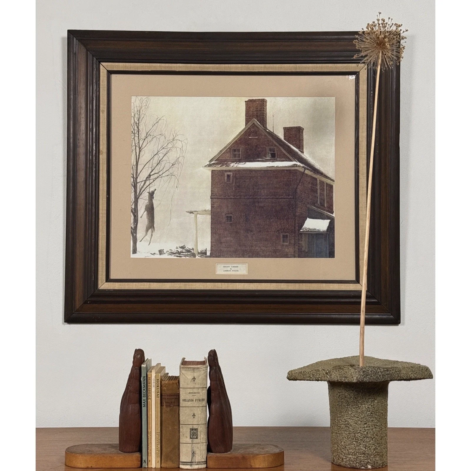 Overall front view of the framed print, showing its custom wood frame in an interior environment.