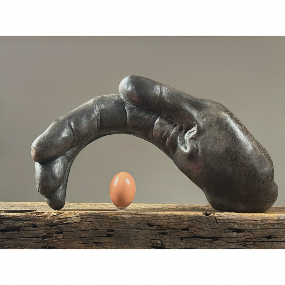Vintage Oversized Modernist Raku Fired Fragmentary Hand Sculpture