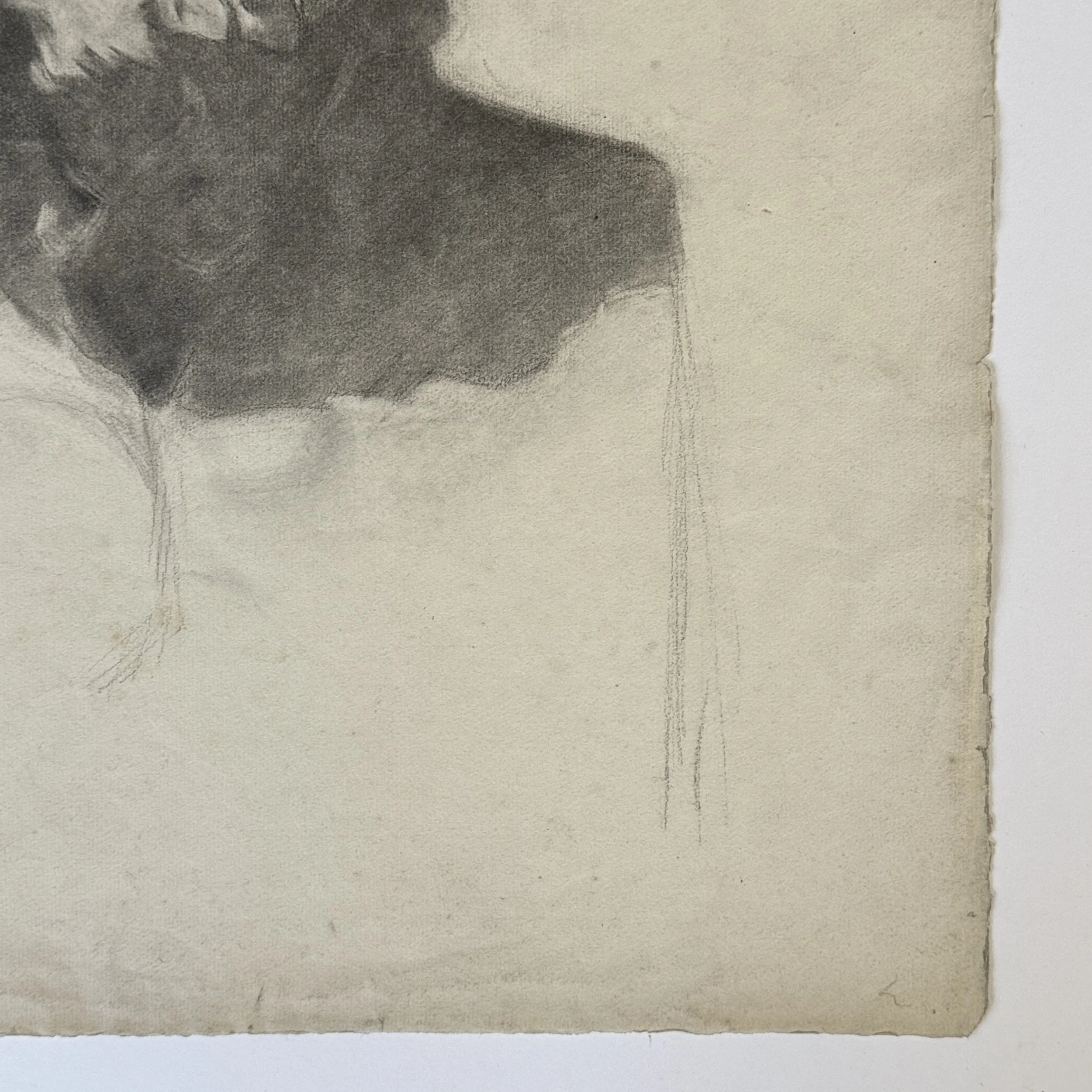 Edge wear detail on antique French drawing