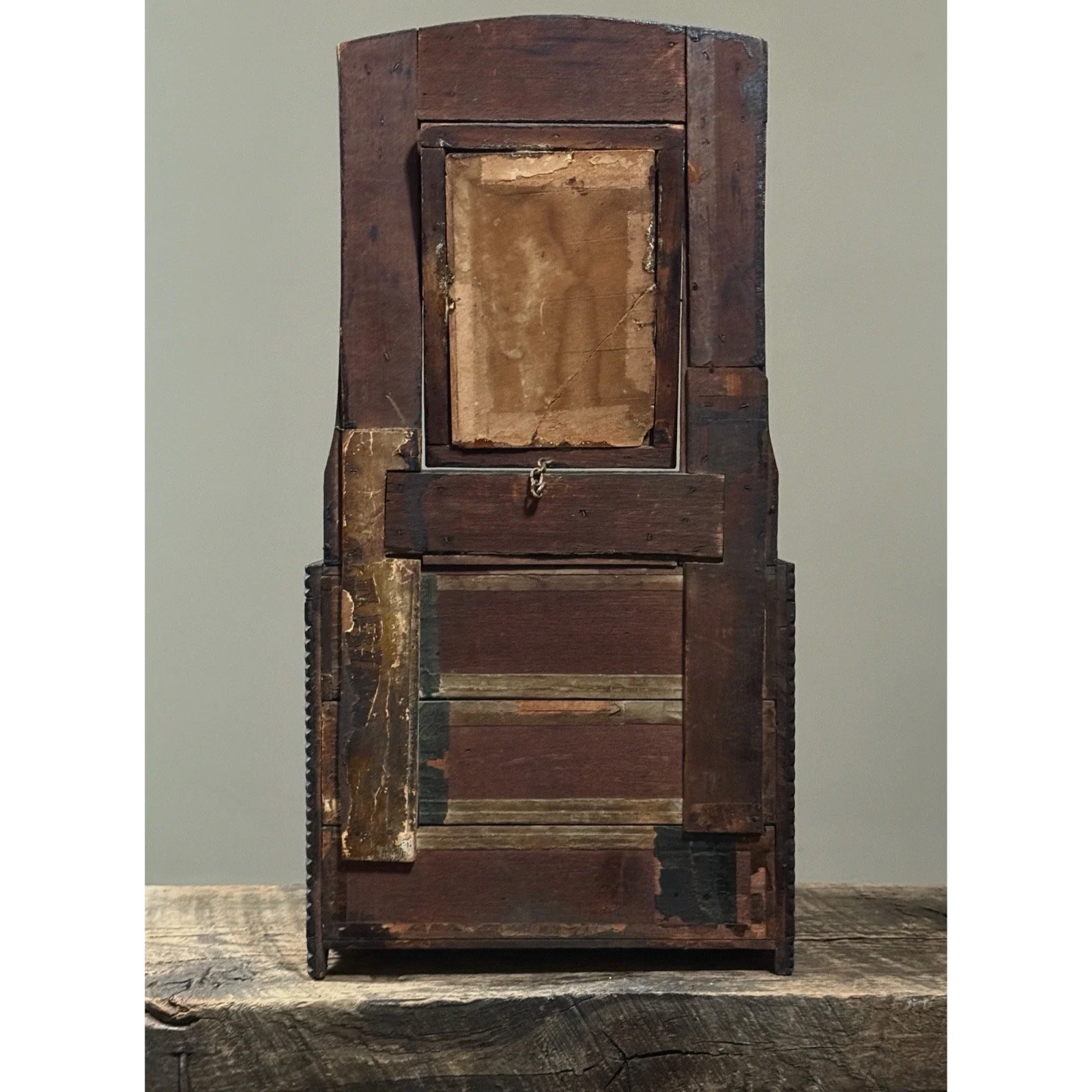 Antique tramp art tabletop dresser back view