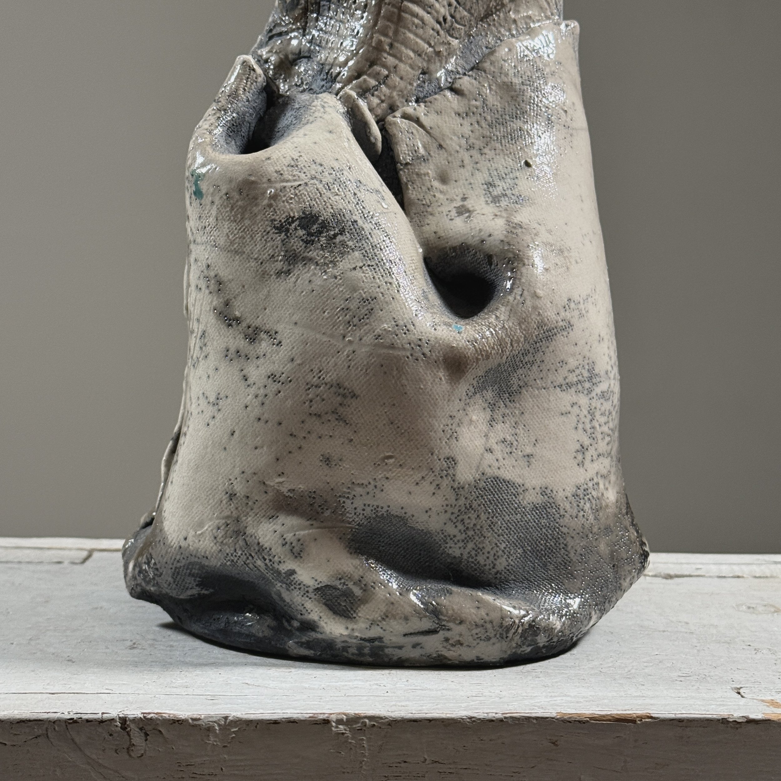 Crimped and folded section detail, postmodern ceramic vessel