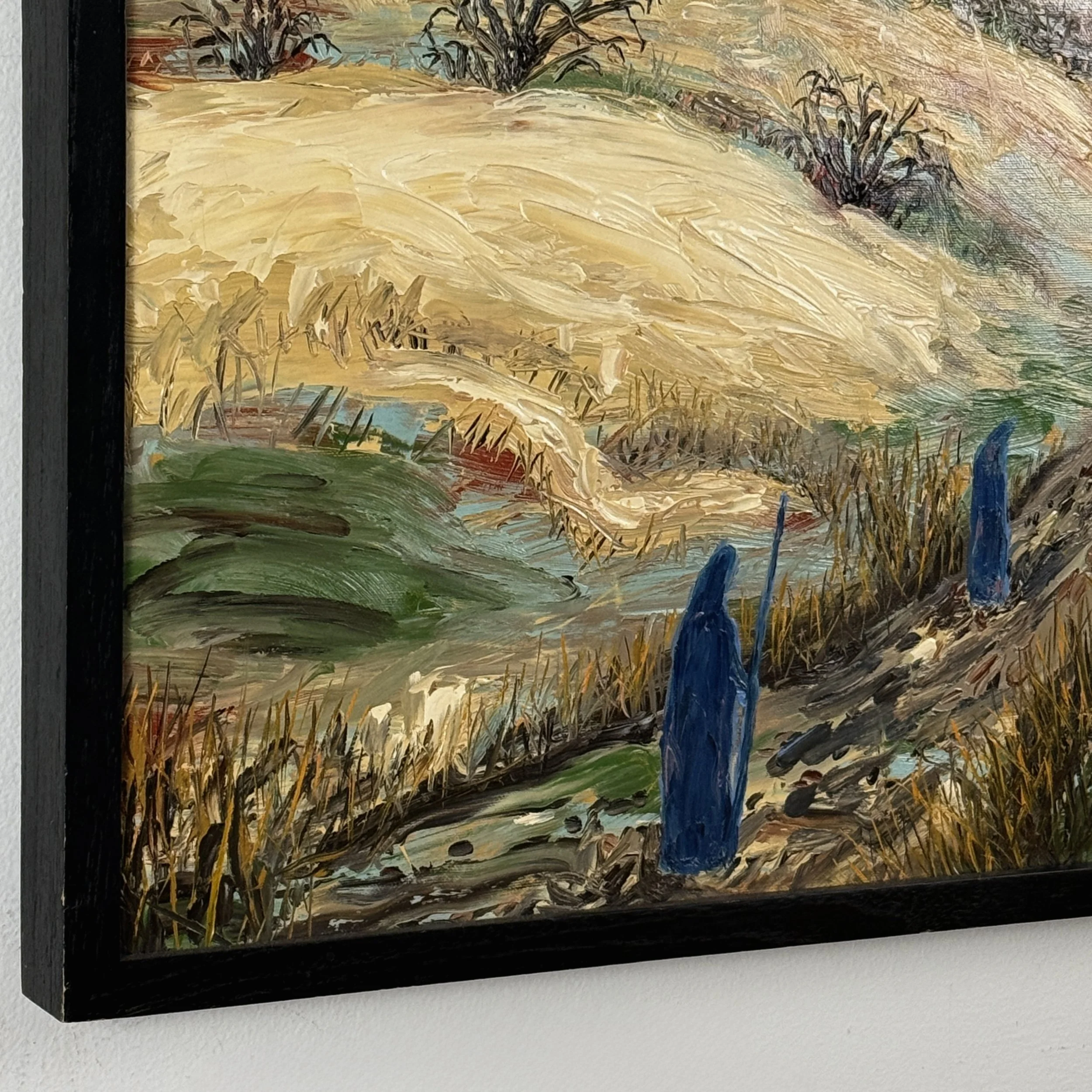 Black wood gallery frame, Expressionist landscape painting