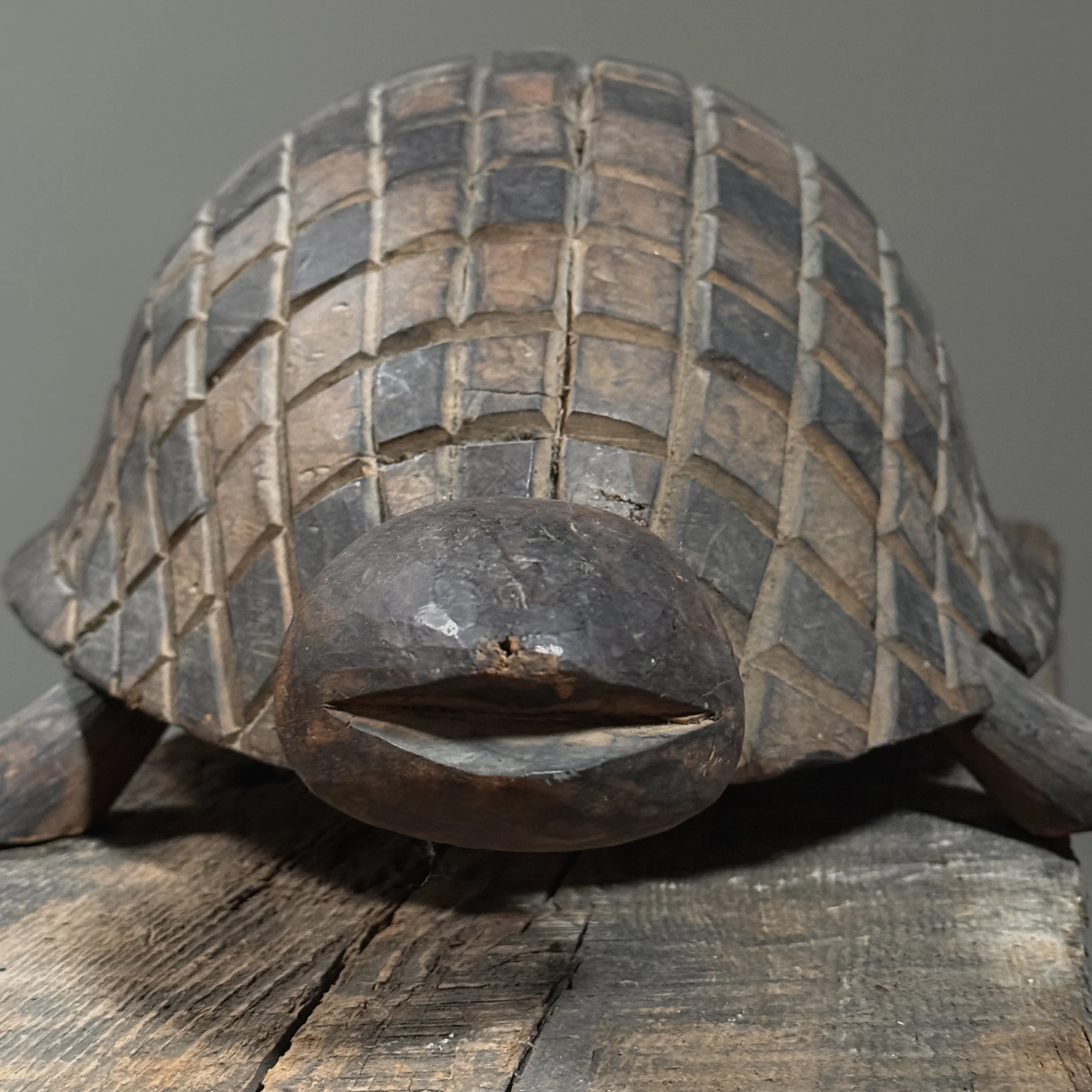 Hand carved turtle with darker wood head
