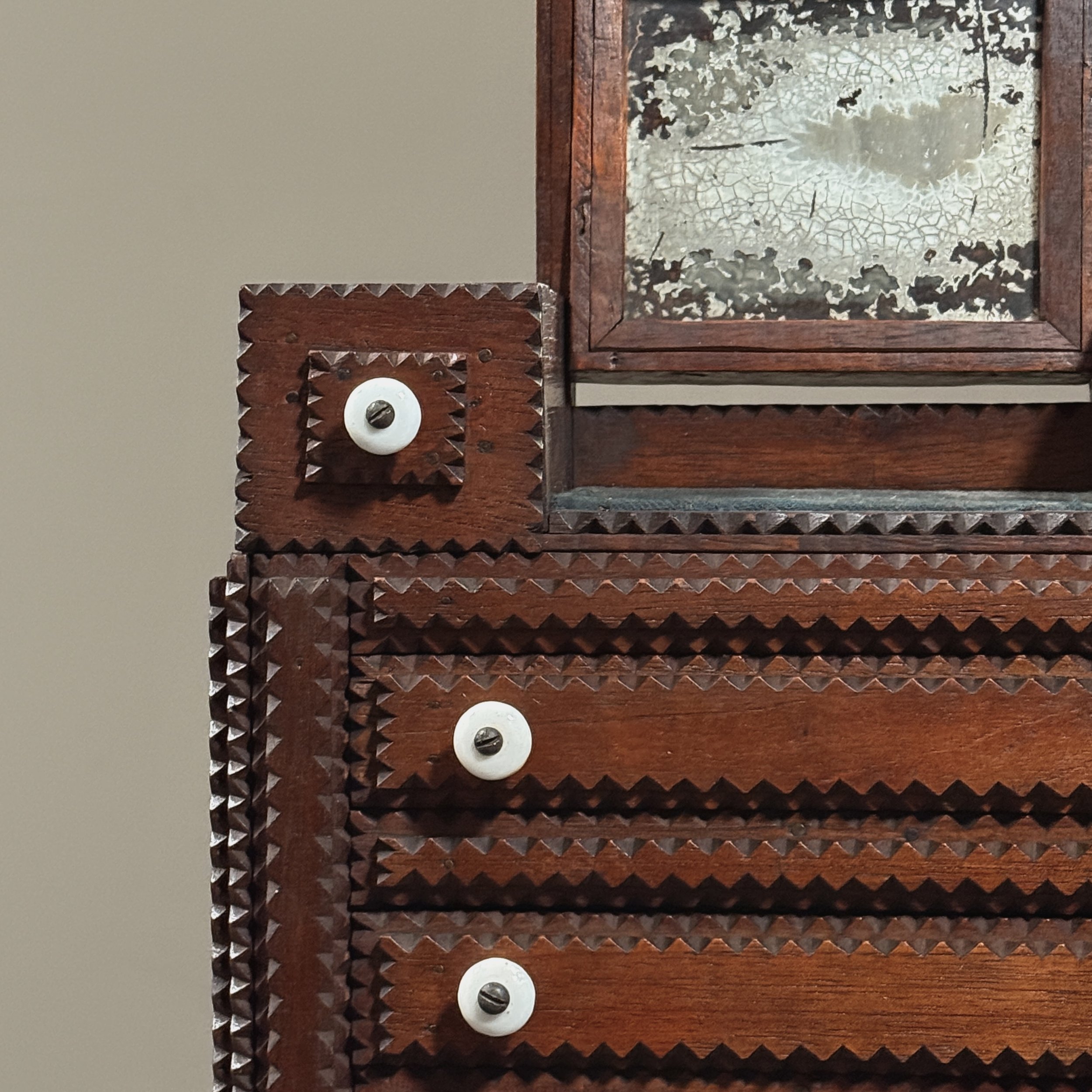 Single antique white porcelain drawer pull.