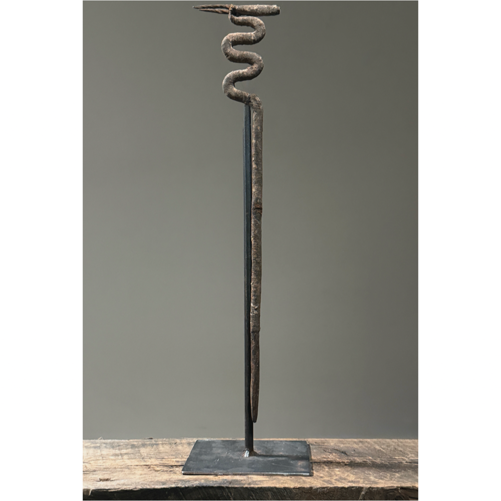 Lobi protective wrought iron sculpture. Snake form with antelope head. Burkina Faso. 20 inches high.
