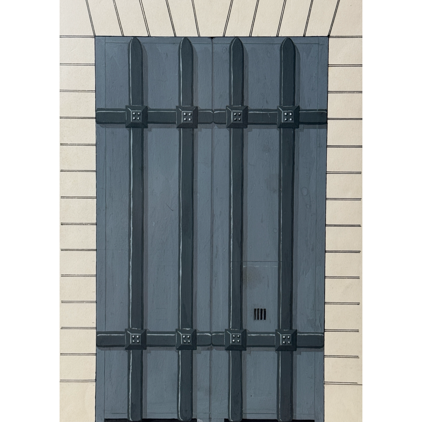 Gate detail. Stonework rendering. Architectural subject.