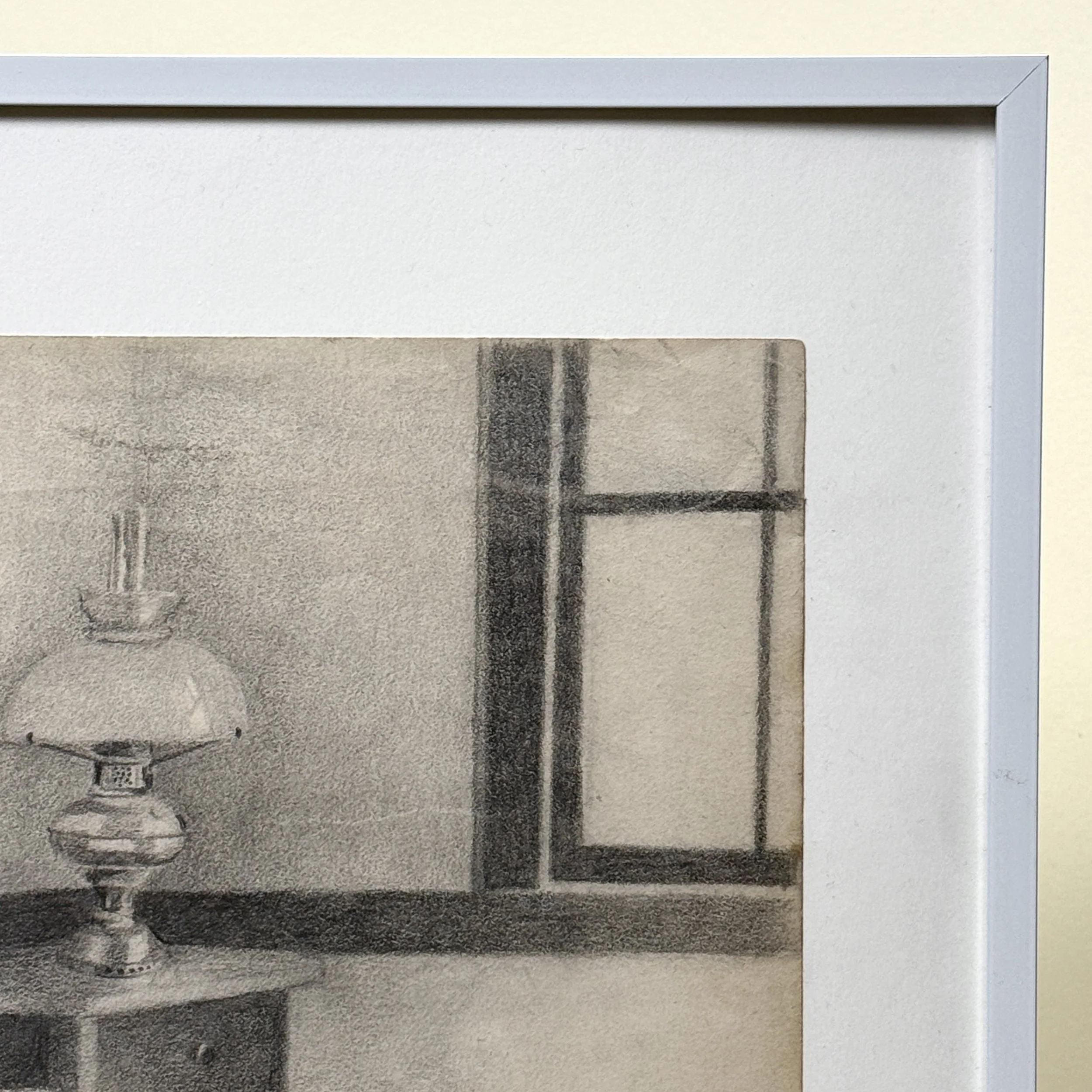 Frame corner. Contemporary frame and mat. Non-glare acrylic.
