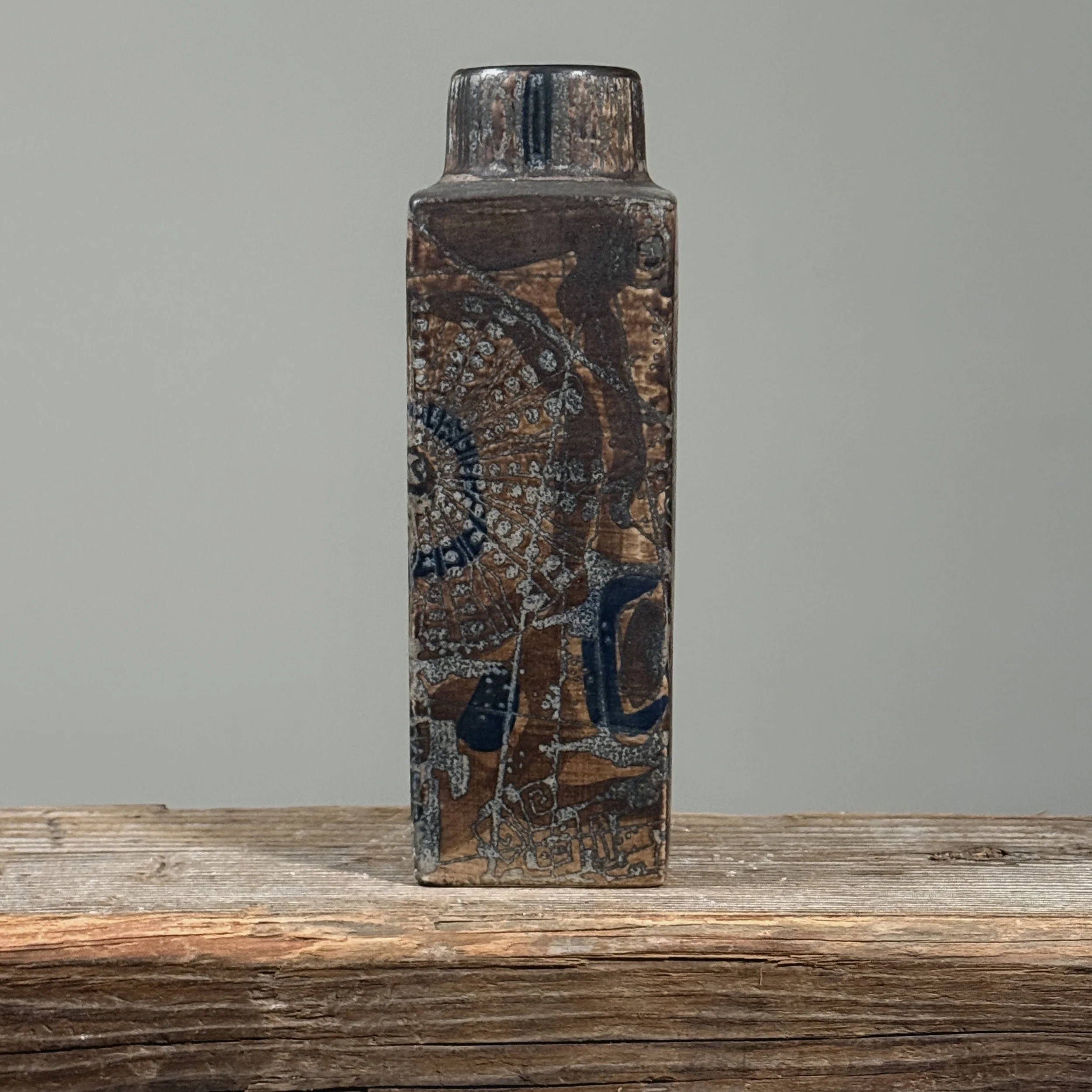 Nils Thorsson Royal Copenhagen Baca square vase, Sunflower motif, 1960