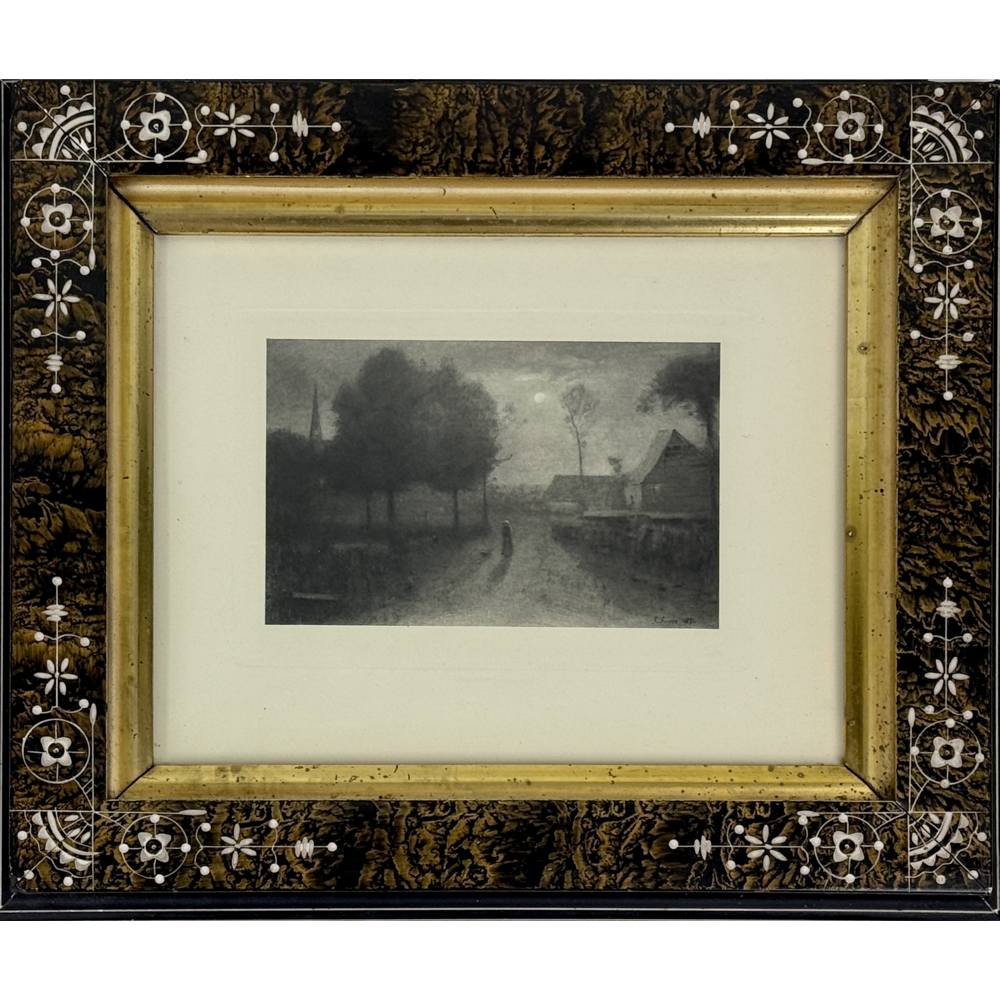 George Inness "Nine O'Clock" original engraving, 19th century Victorian frame