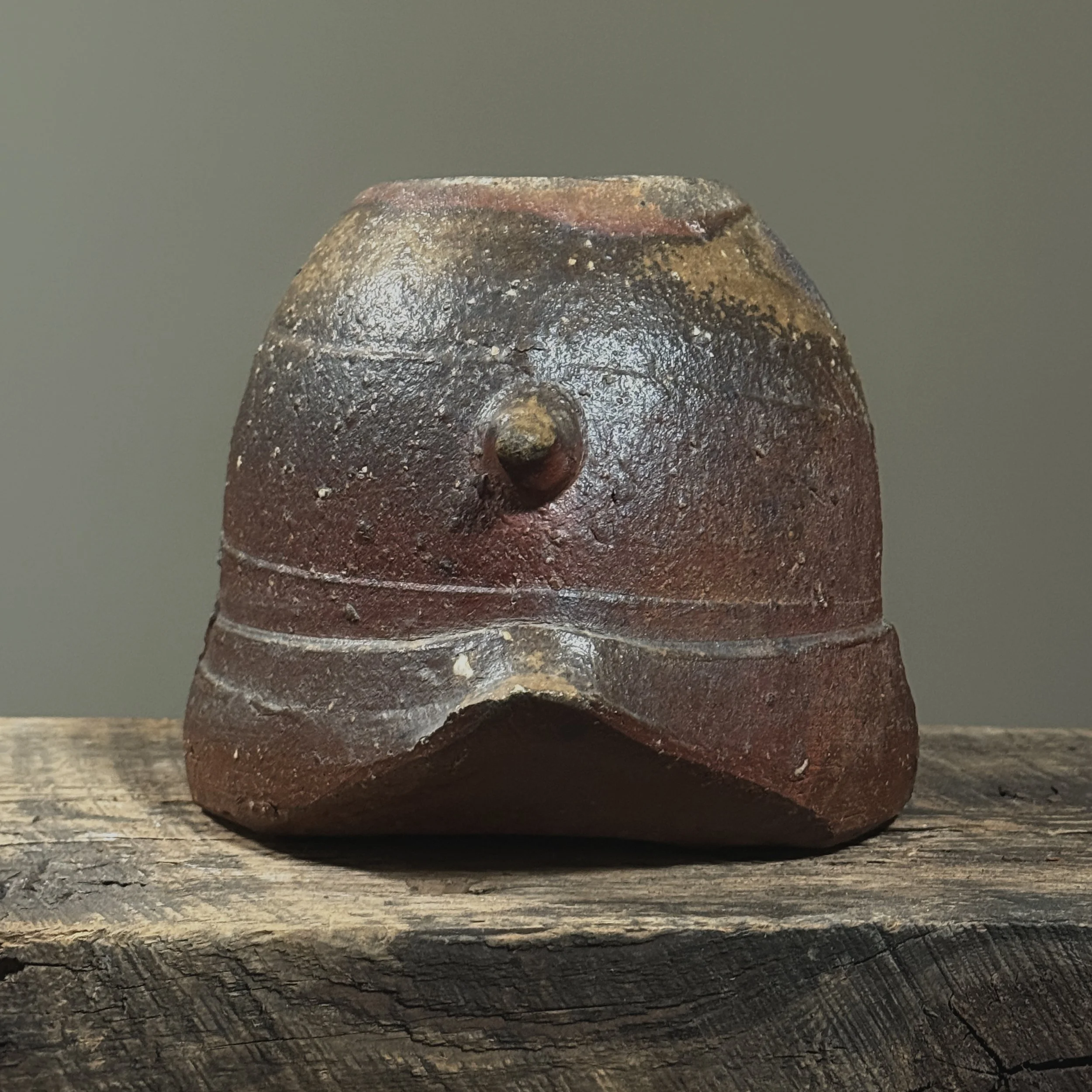 Anagama-fired studio pottery vessel side view