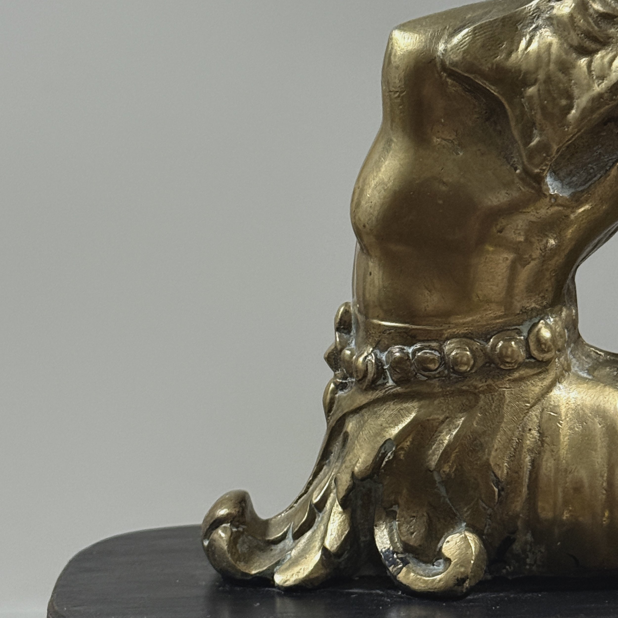 Detail view, pair of brass Melusine sculptures, Neoclassical style