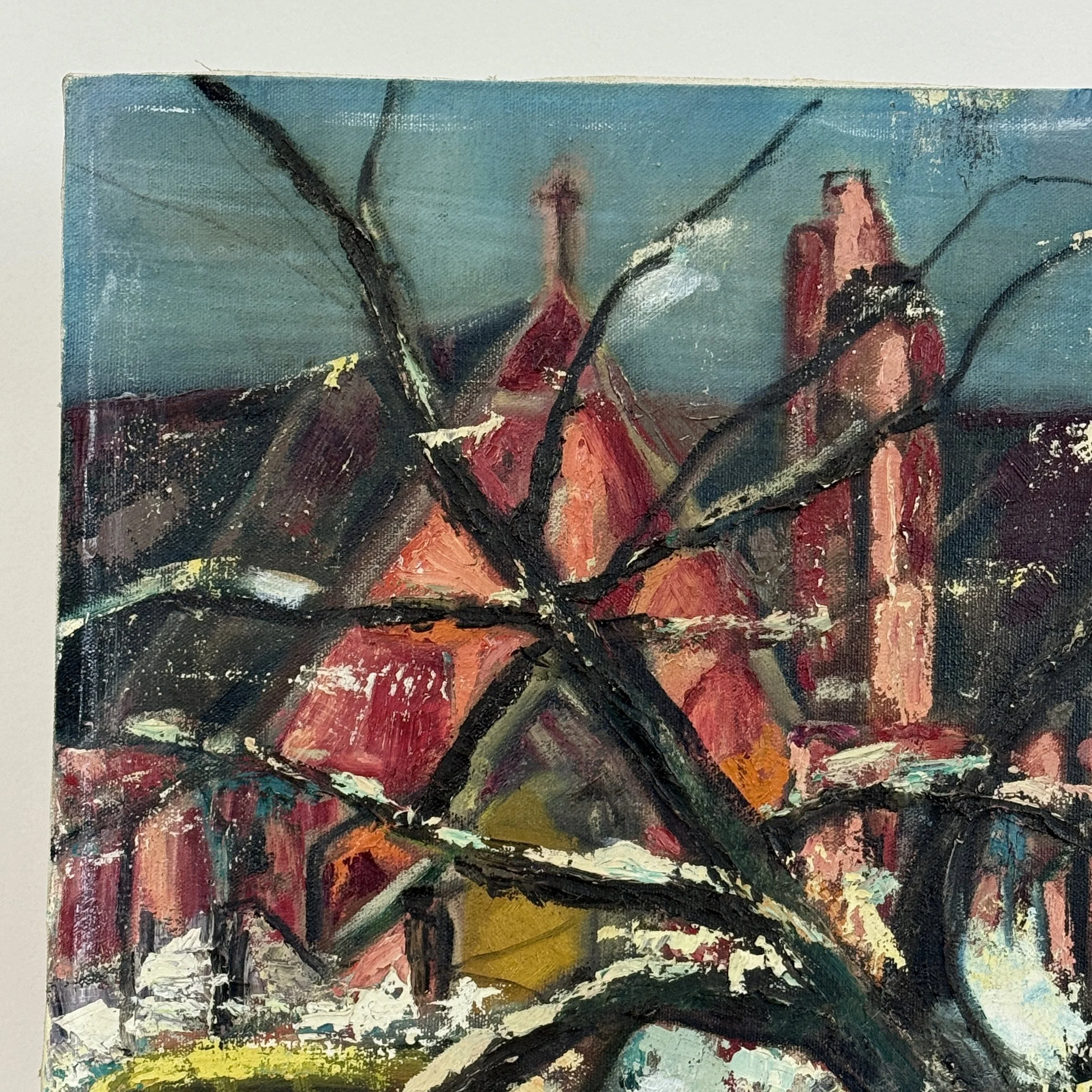Church detail. Rising in background. Winter atmosphere.