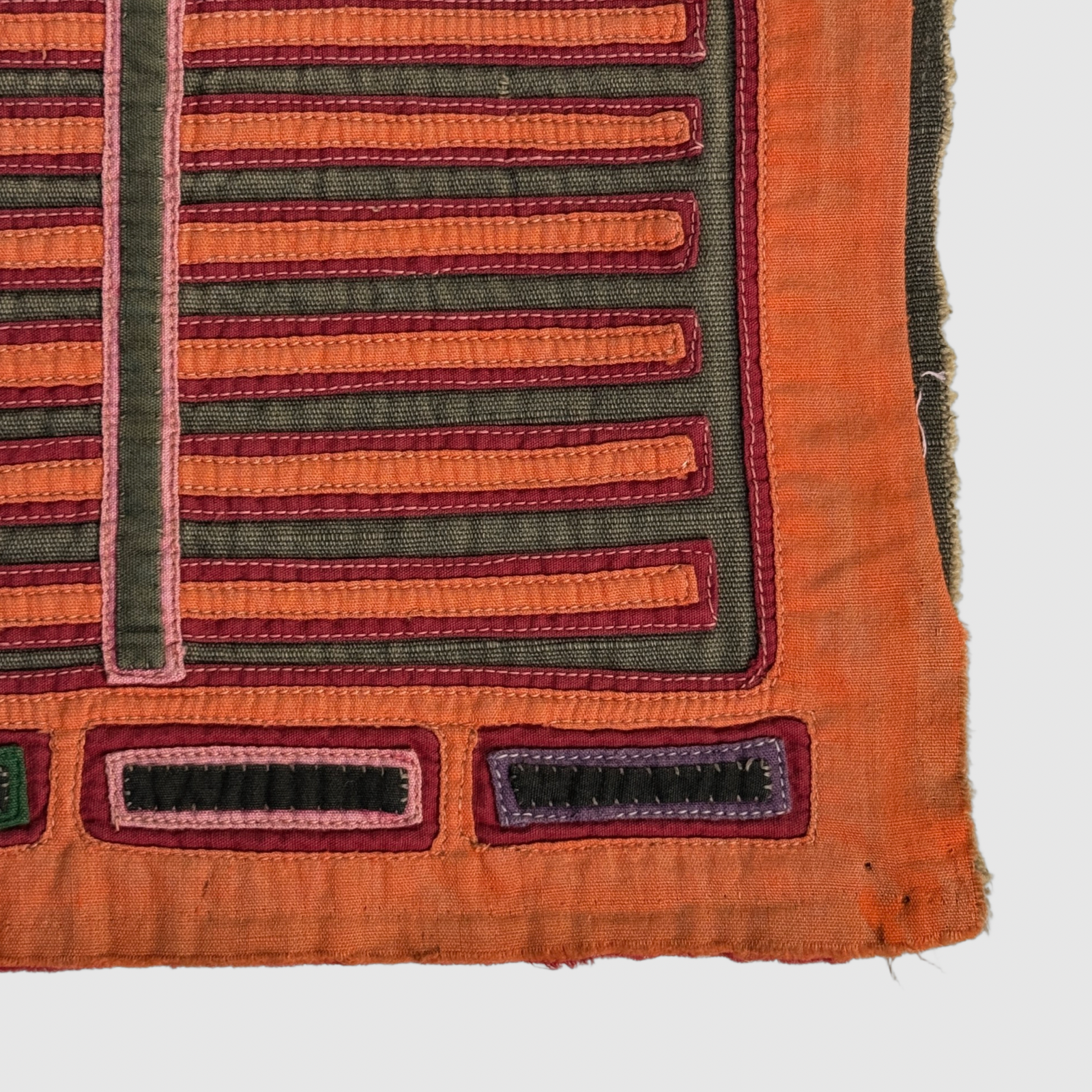 Vintage Guna mola panel, abstract radiating pattern and spirit figure, Parker and Neal collection