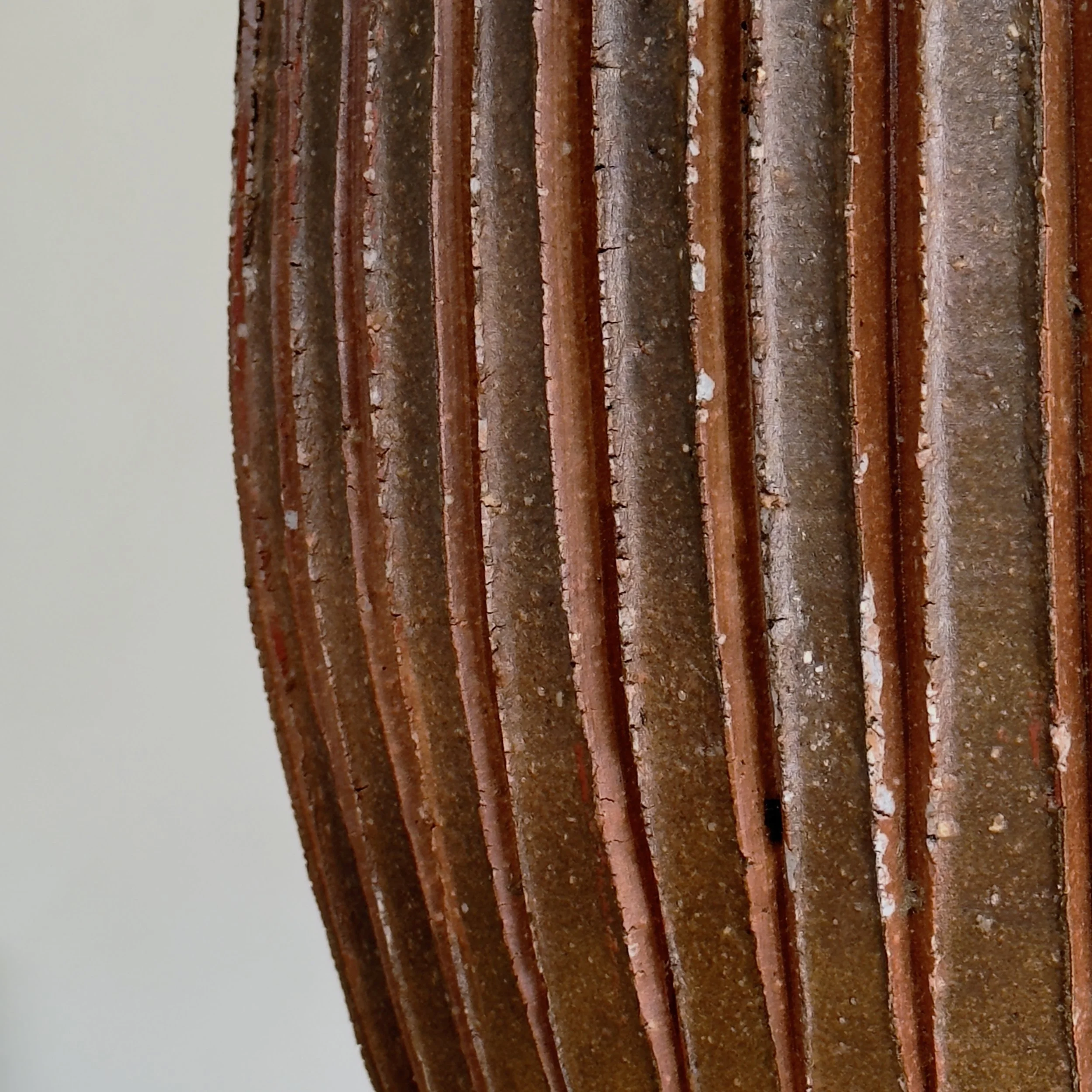 Carved rib detail, wood fired stoneware vessel, Japanese modernist