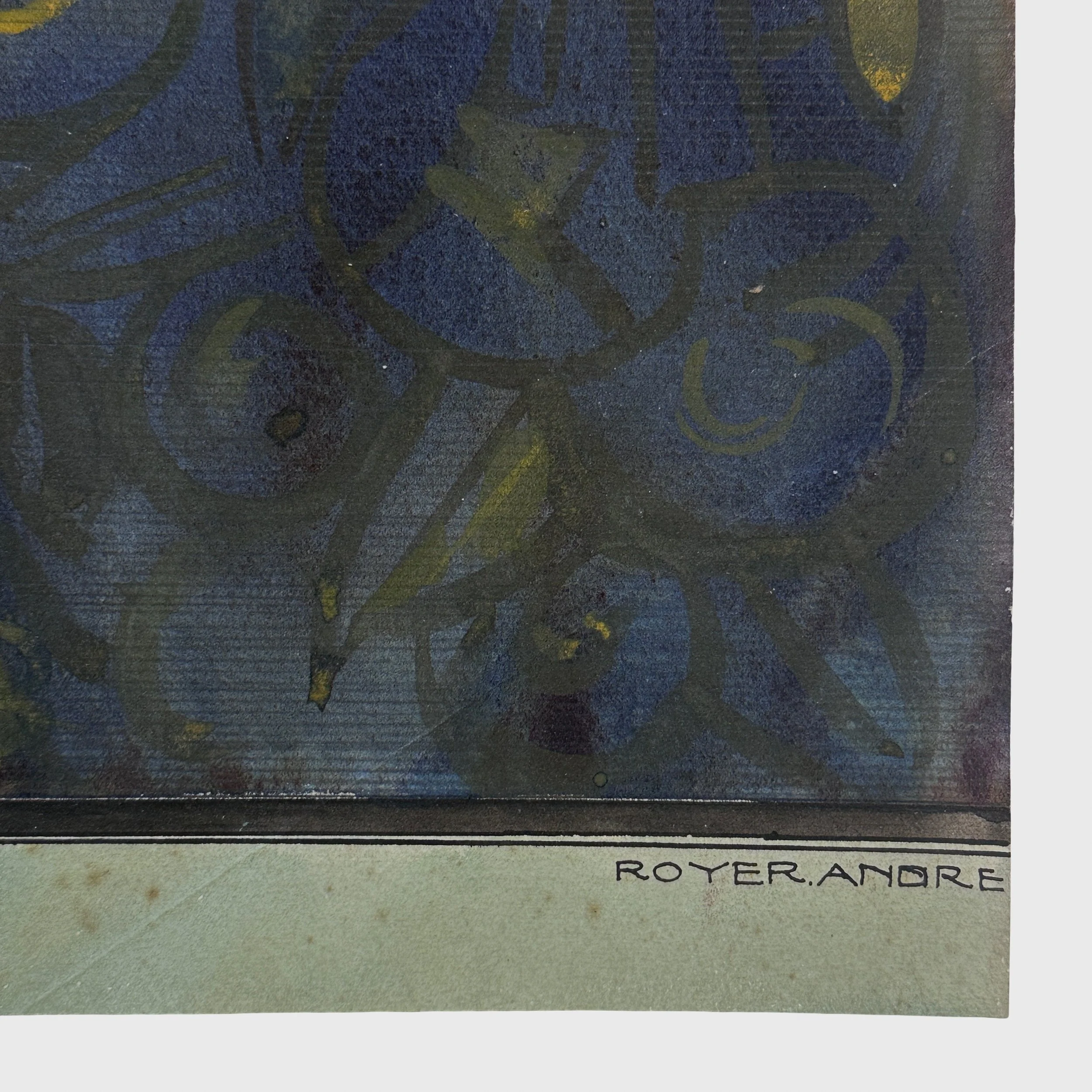 Surface abrasion visible at top edge of Art Deco artwork