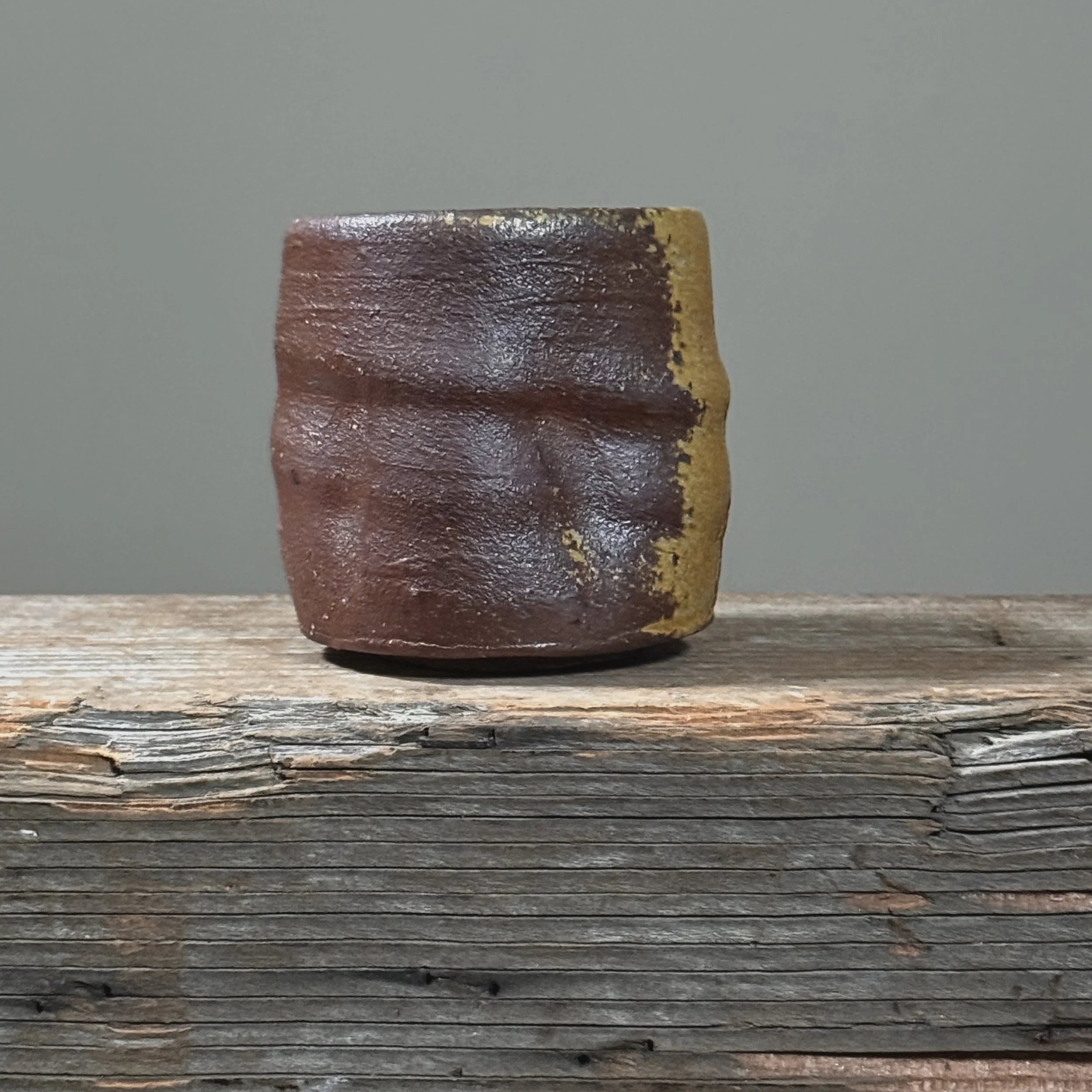 Vintage modernist stoneware yunomi natural firing variation