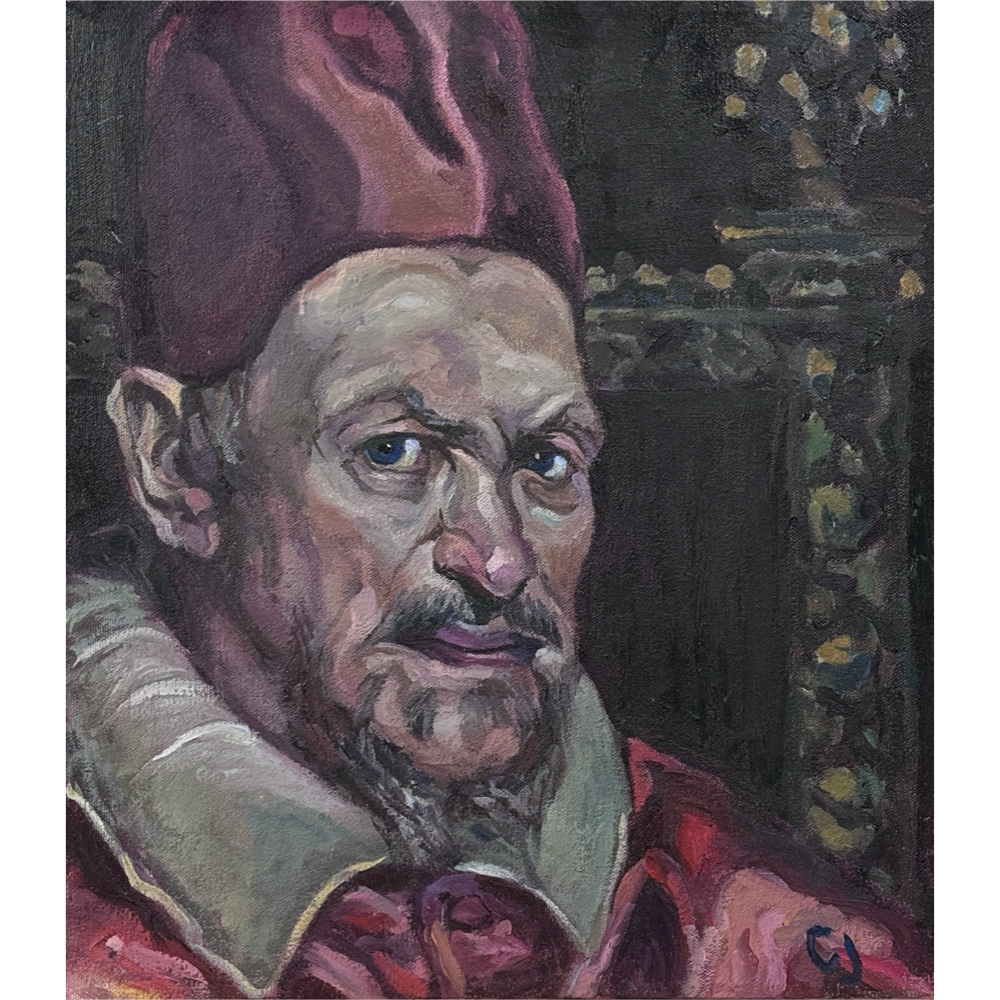 Vintage Expressionist Study of Diego Velázquez's Portrait of Pope Innocent X, Signed