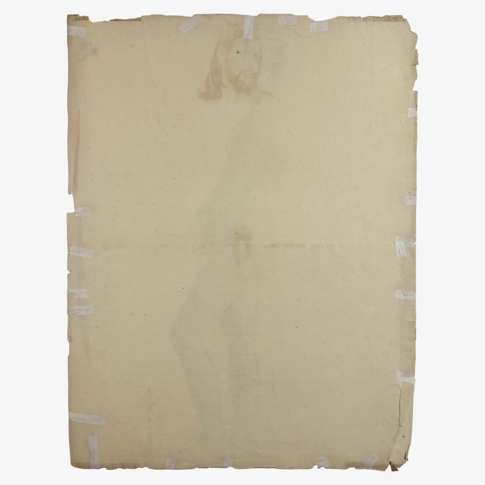 Charcoal drawing on toned paper by L.E. Faber, back view with mending tape.