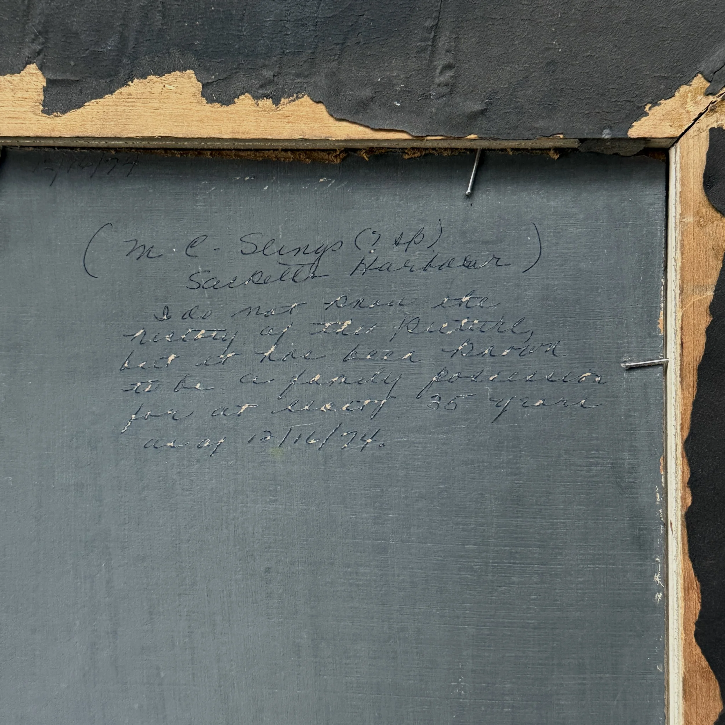 Close-up of verso inscriptions, though not legible, as documentation