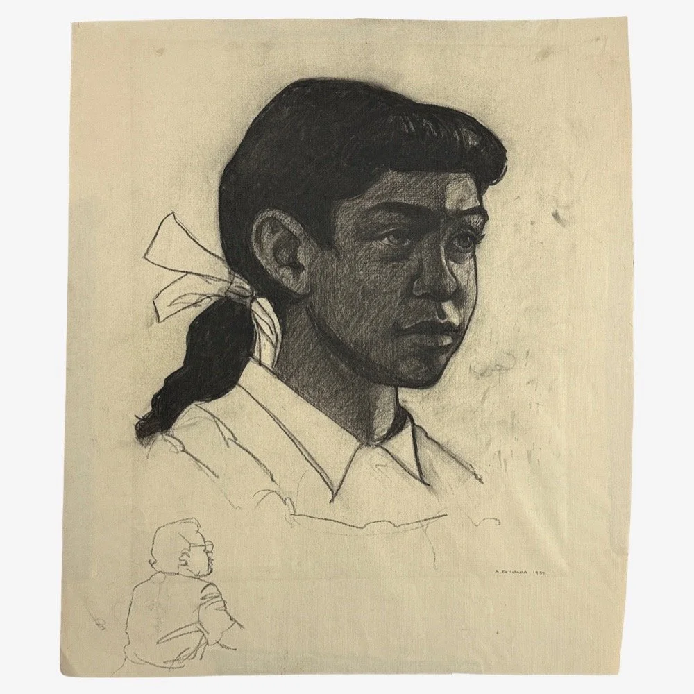 Anthony Ferrara Portrait of a Young Girl charcoal drawing, 1950