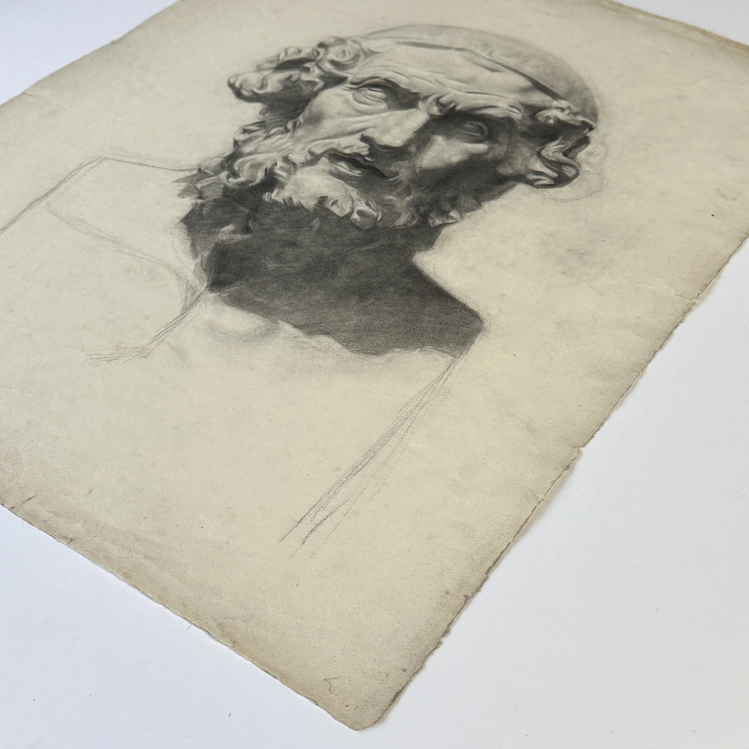 19th-century charcoal portrait bust from French atelier