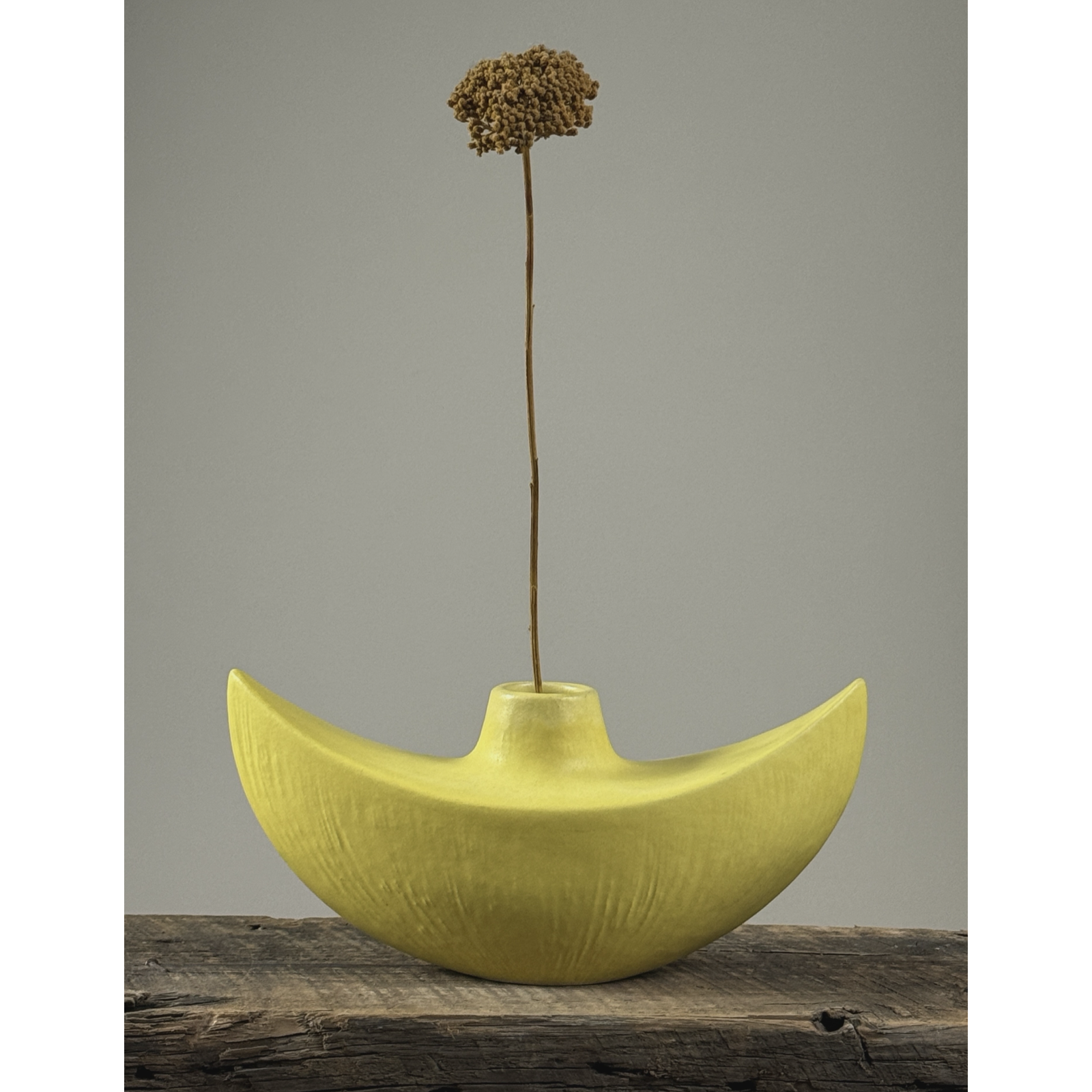 Vintage Modernist Japanese yellow glazed ceramic ikebana vase