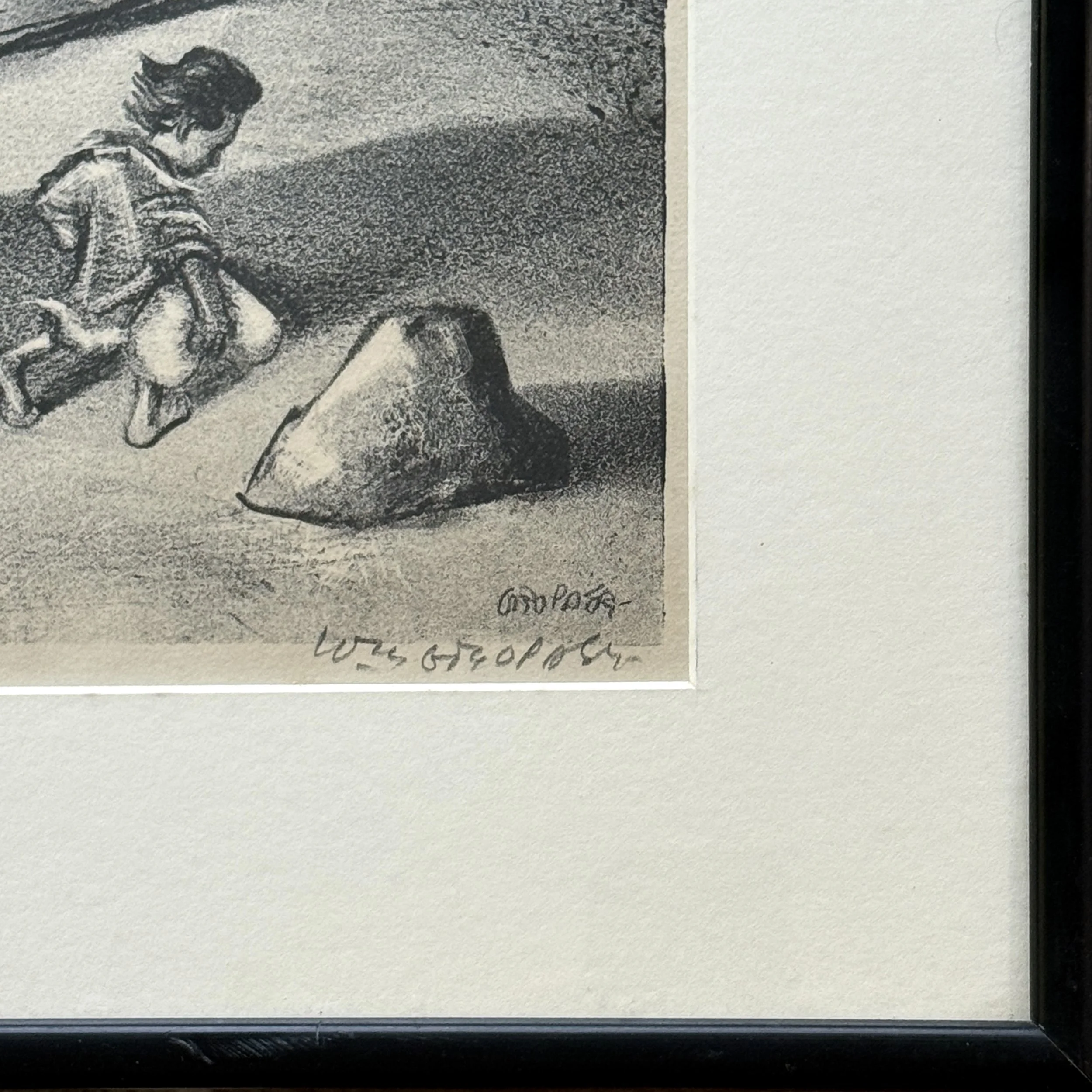 Close-up of lower margin. Pencil signature and title "Uprooted" visible.