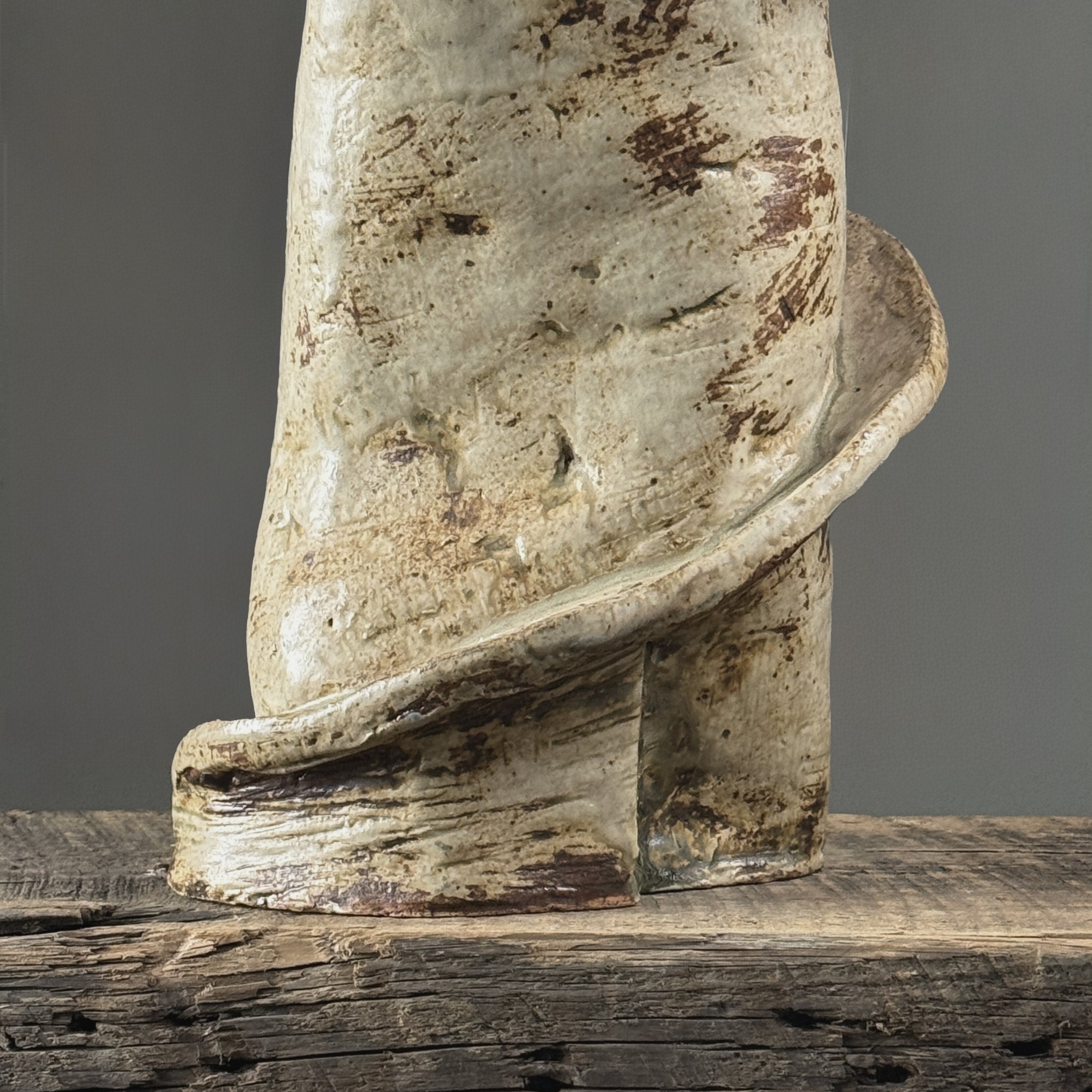 Vintage Brutalist beige glazed ceramic sculpture with three cups