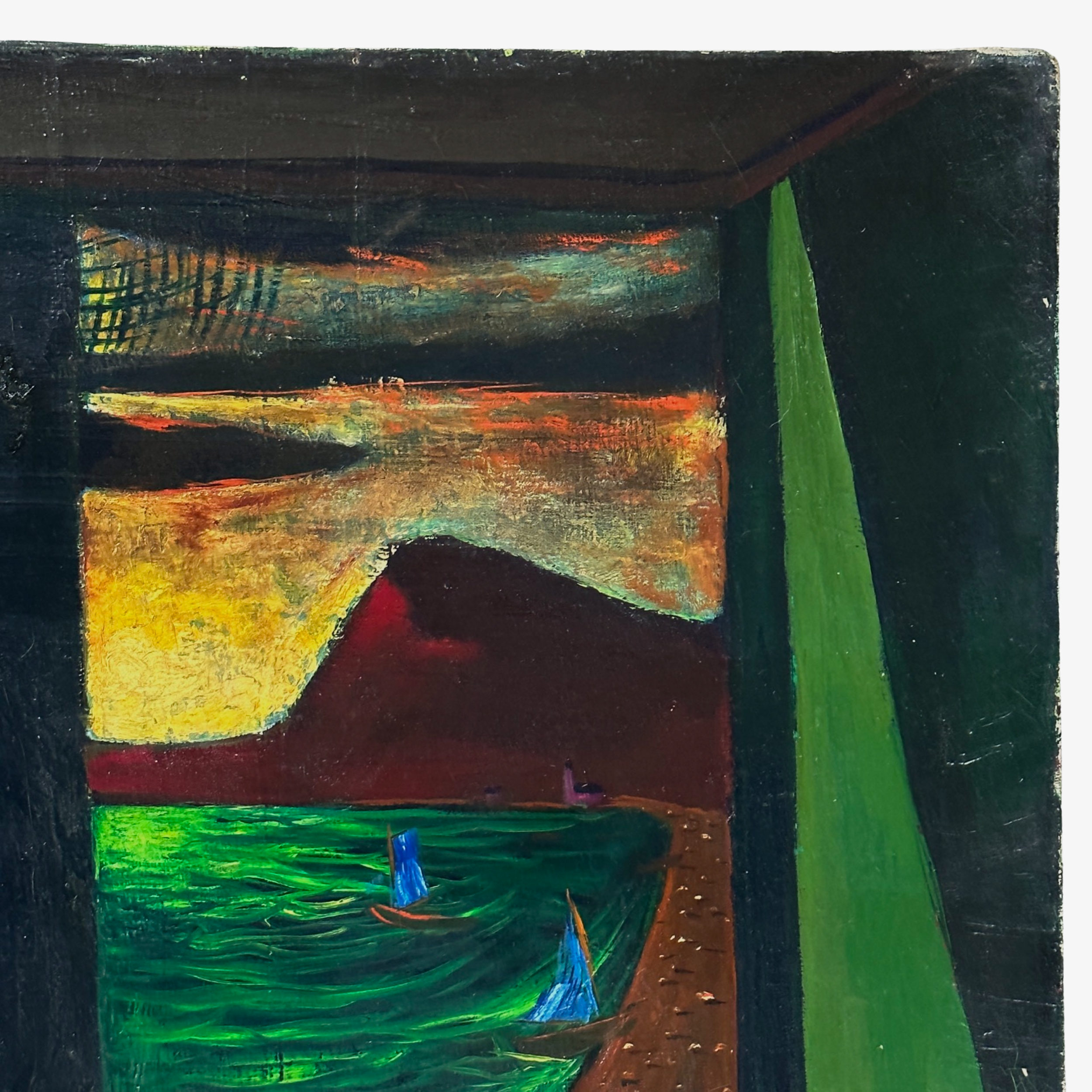 Detail of the brushwork and paint application.