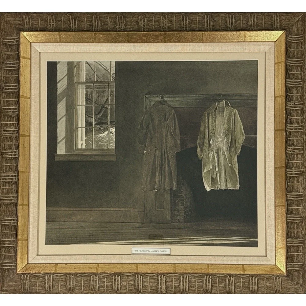 Full frontal view of Andrew Wyeth's framed collotype print The Quaker.