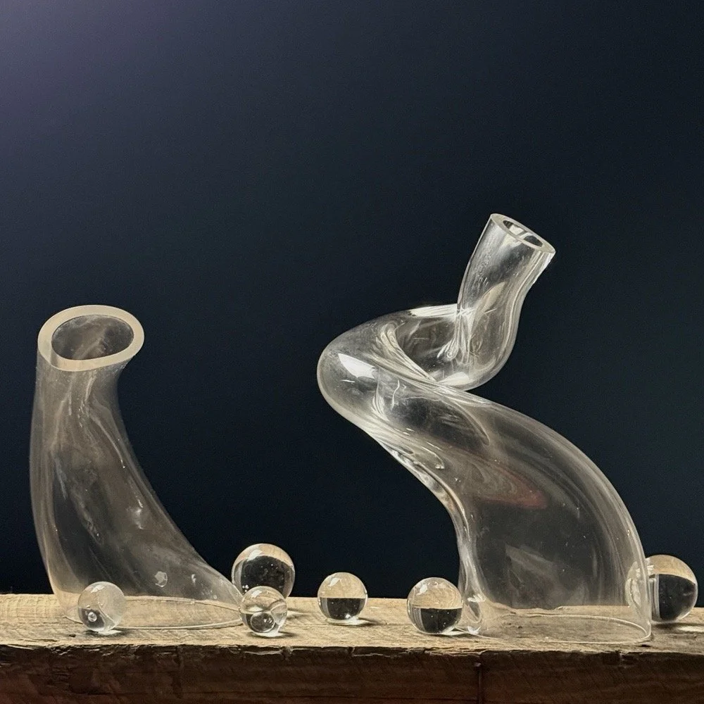 Postmodern biomorphic glass sculpture set with modular forms, 1980s–90s