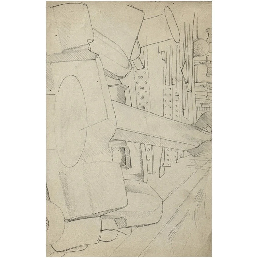 Close-up of hammer study from Stanley Spencer Shipbuilding on the Clyde series