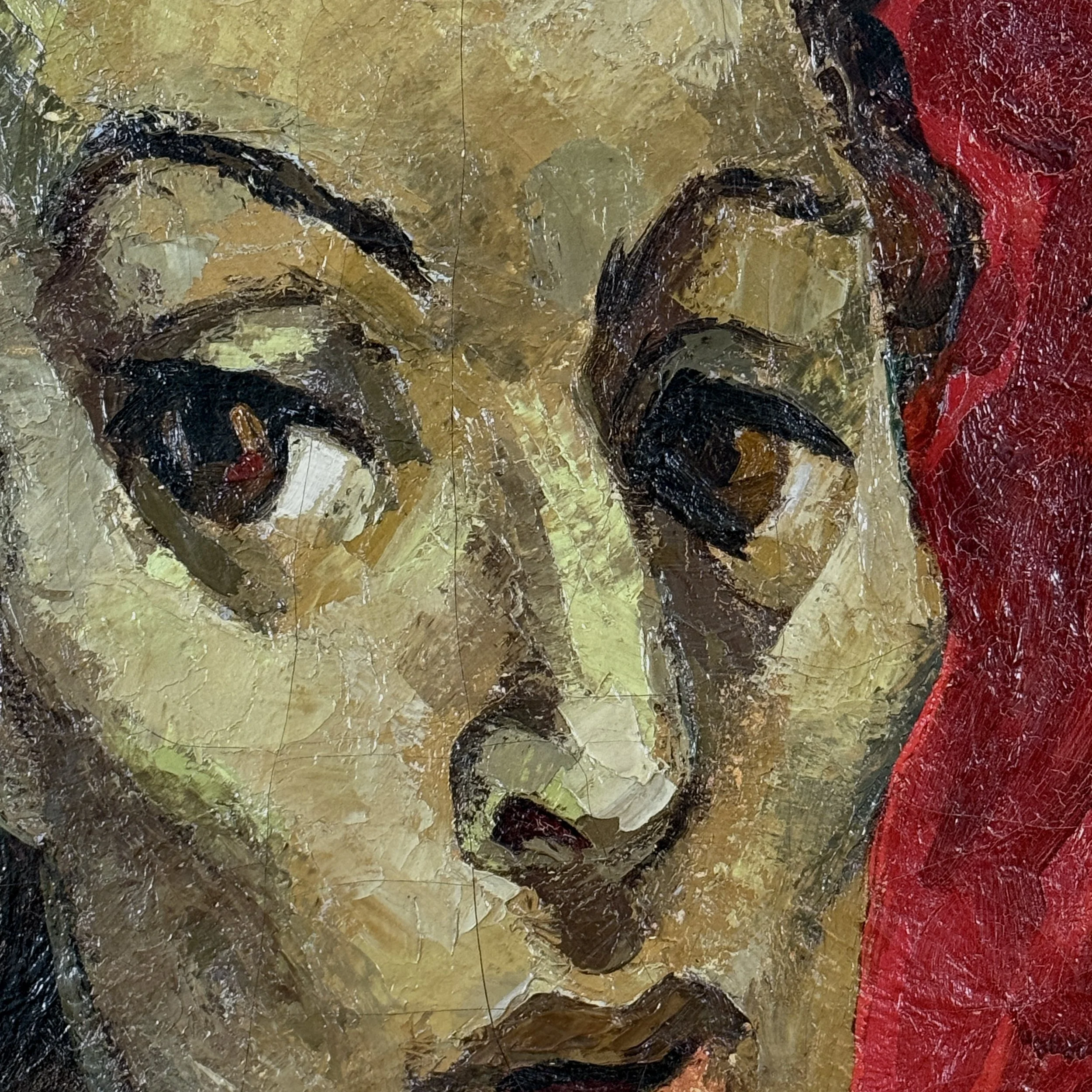 Craquelure detail, Emlen Etting canvas, Expressionist portrait
