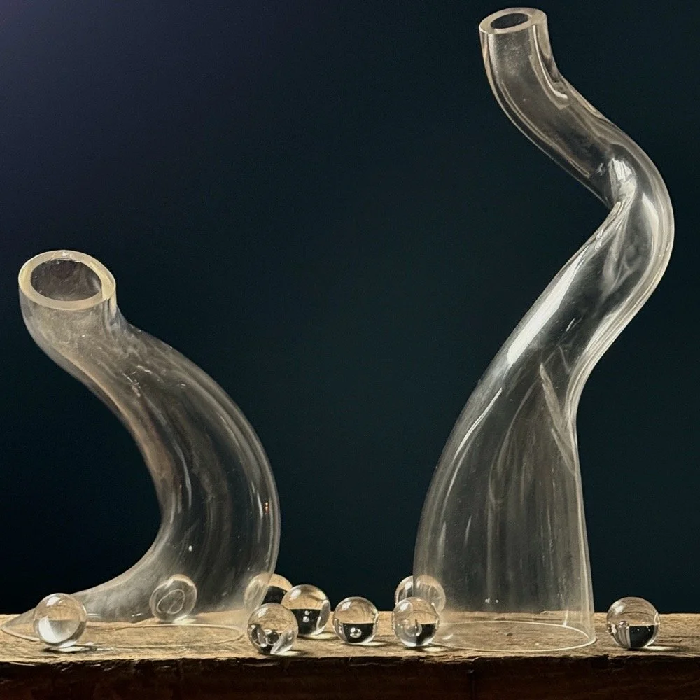 Postmodern biomorphic glass sculpture set with modular forms, 1980s–90s
