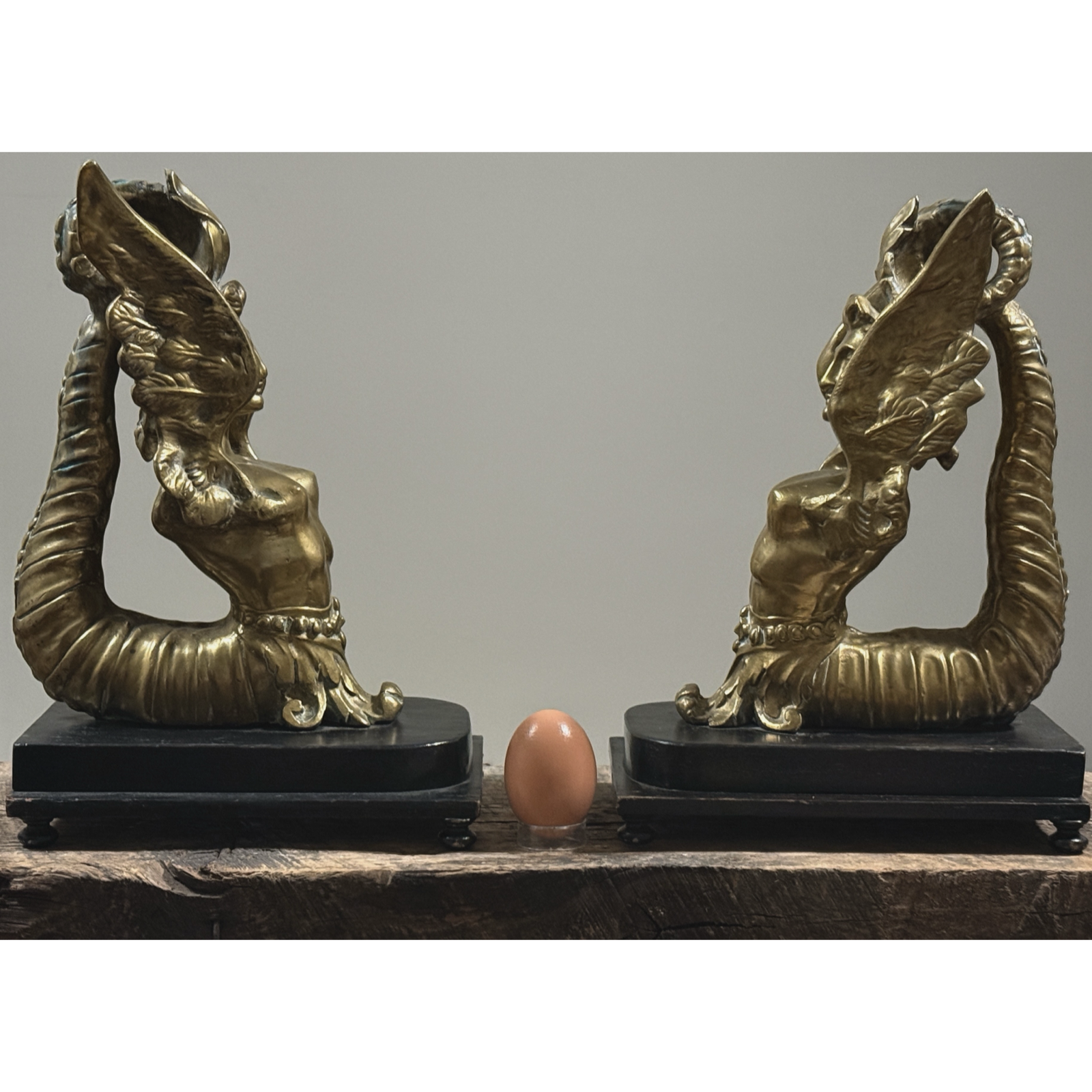 Pair of antique 19th century brass Melusine sculptures, French Neoclassical