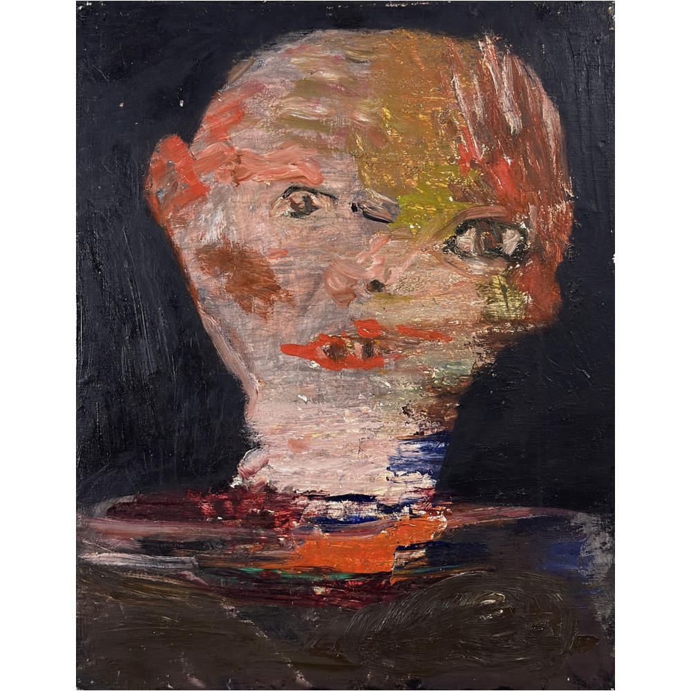 Norman Rubington abstract expressionist portrait, oil on board, heavy impasto